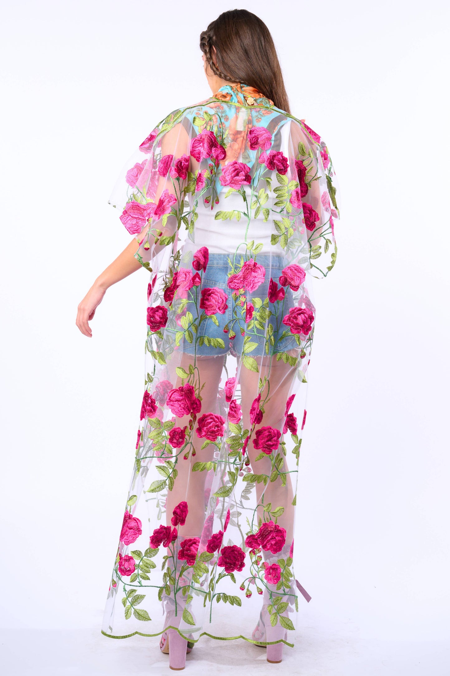 Holiday Of Love Embroidered Mesh Kimono / Topper : Rose Embroidery / One Size
