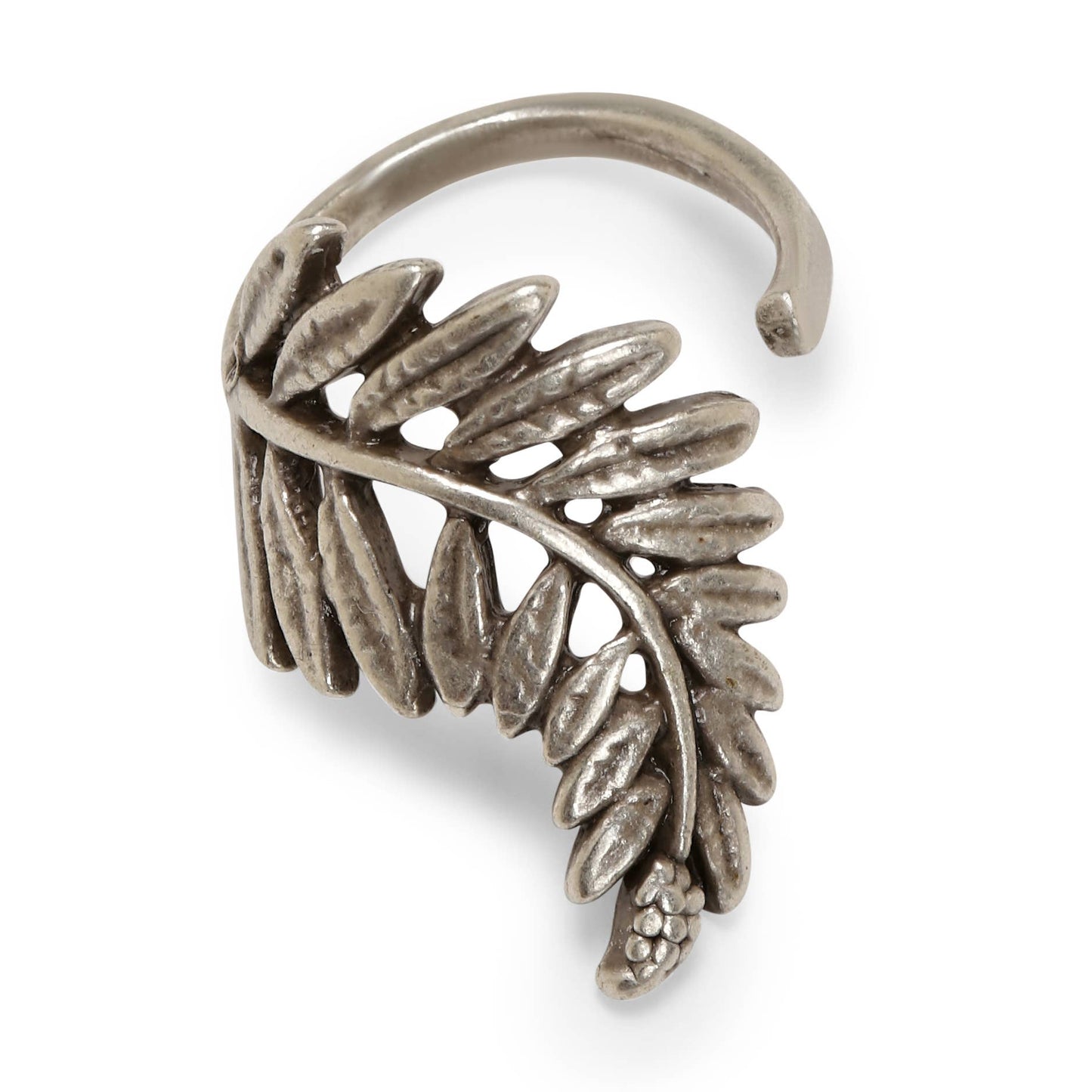 Handmade Leaf Brass Ring In Silver Plated - ZRC-014