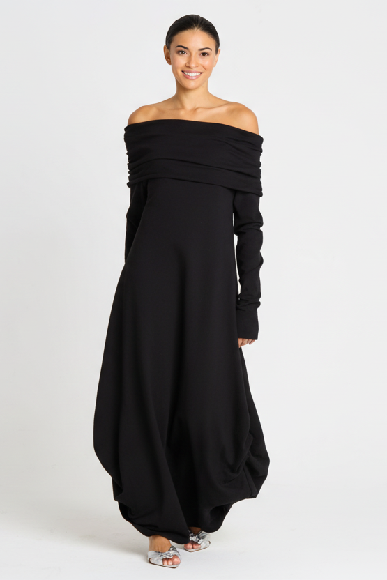 French Terry Curtain Dress - Black: 1