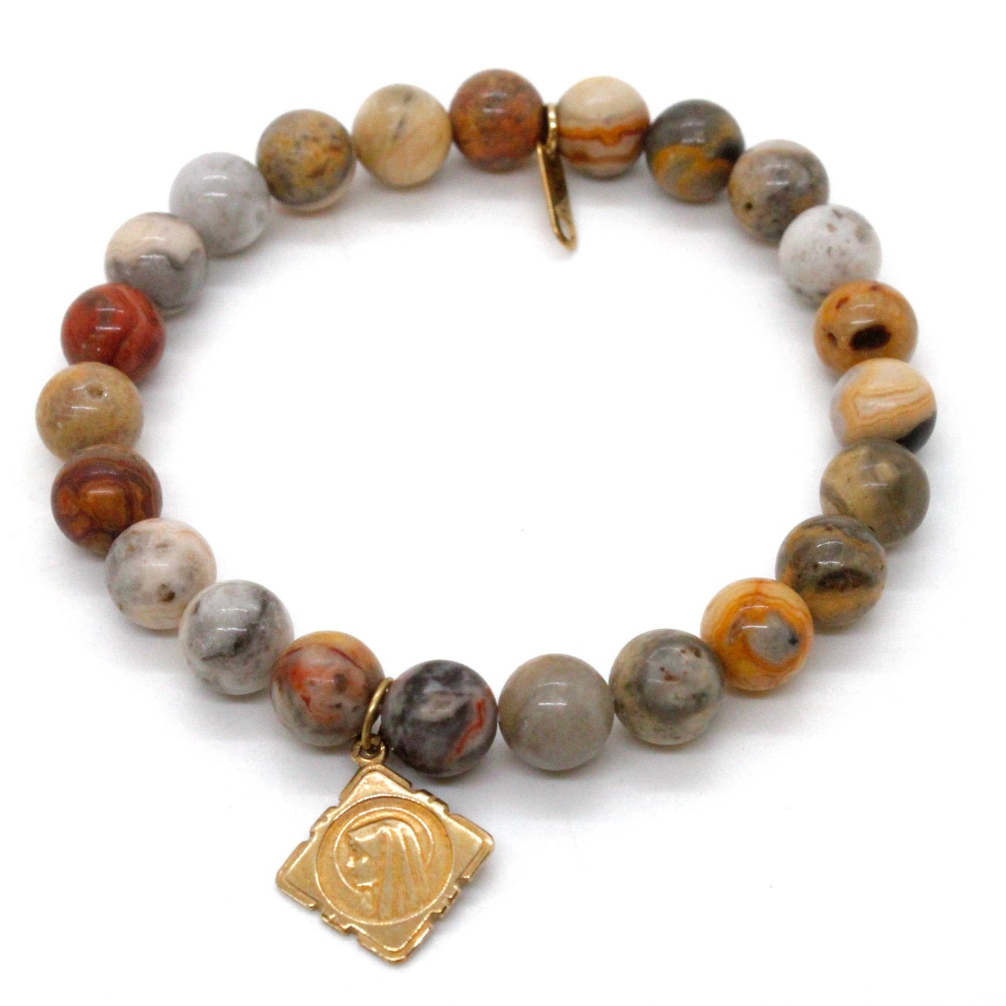 Single Stone Bracelet with Gold French Religious Charm -French Medals Collection-: A / African Pine