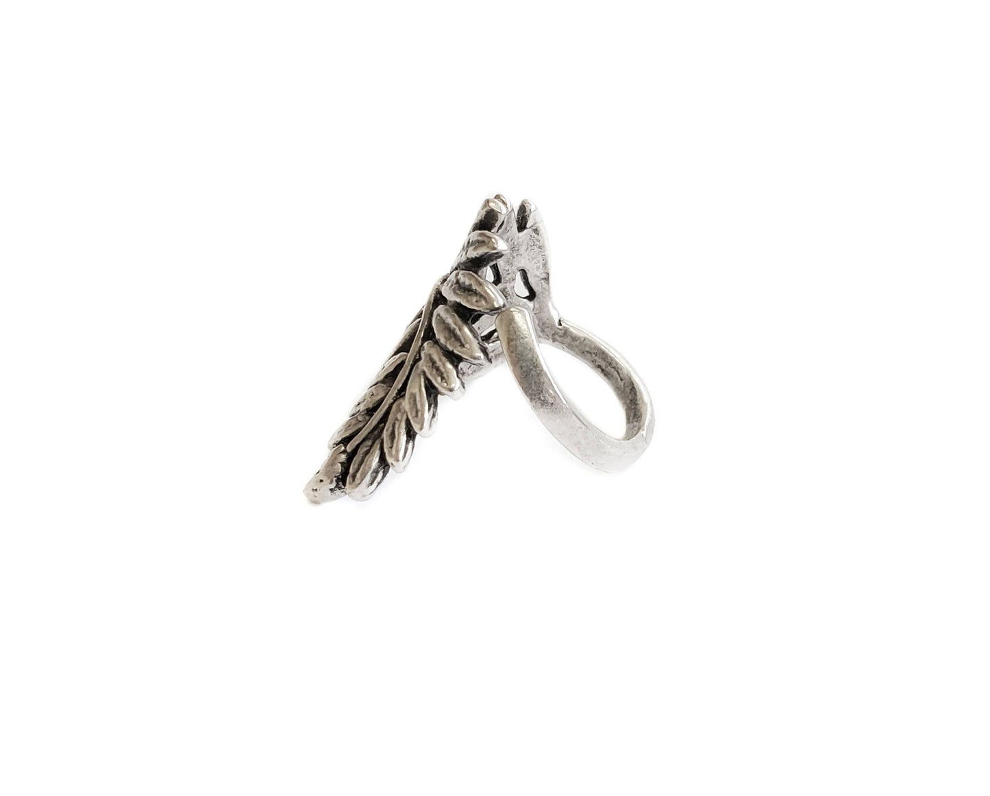 Handmade Leaf Brass Ring In Silver Plated - ZRC-014