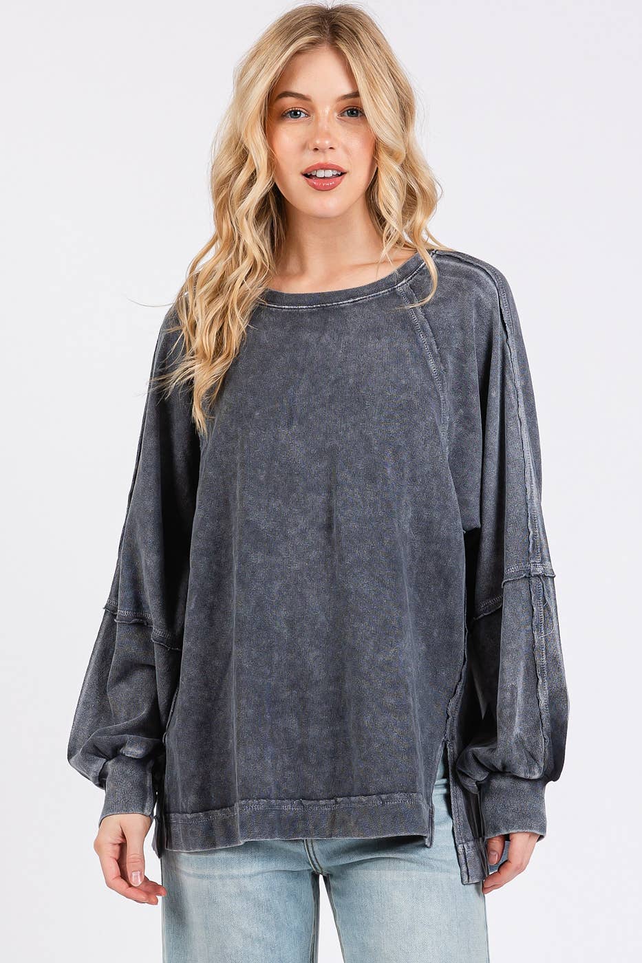 Mineral Wash Raglan Long Sleeve Oversized Top S15303