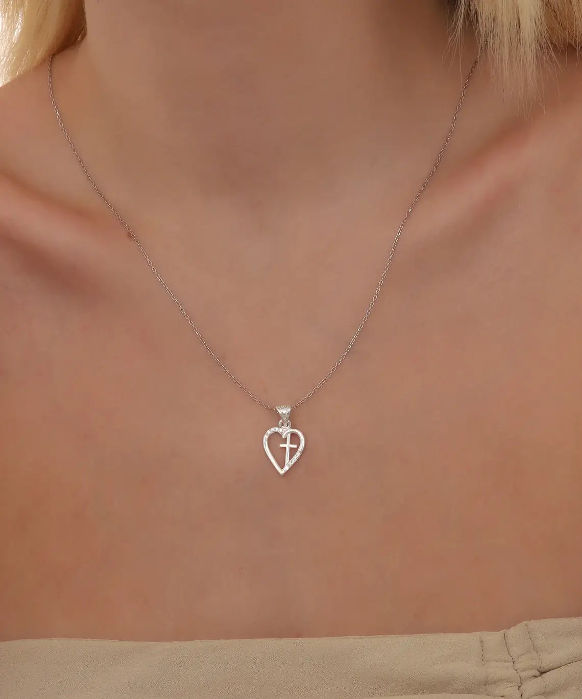 925 Sterling Silver Cross Heart Pendant Necklace
