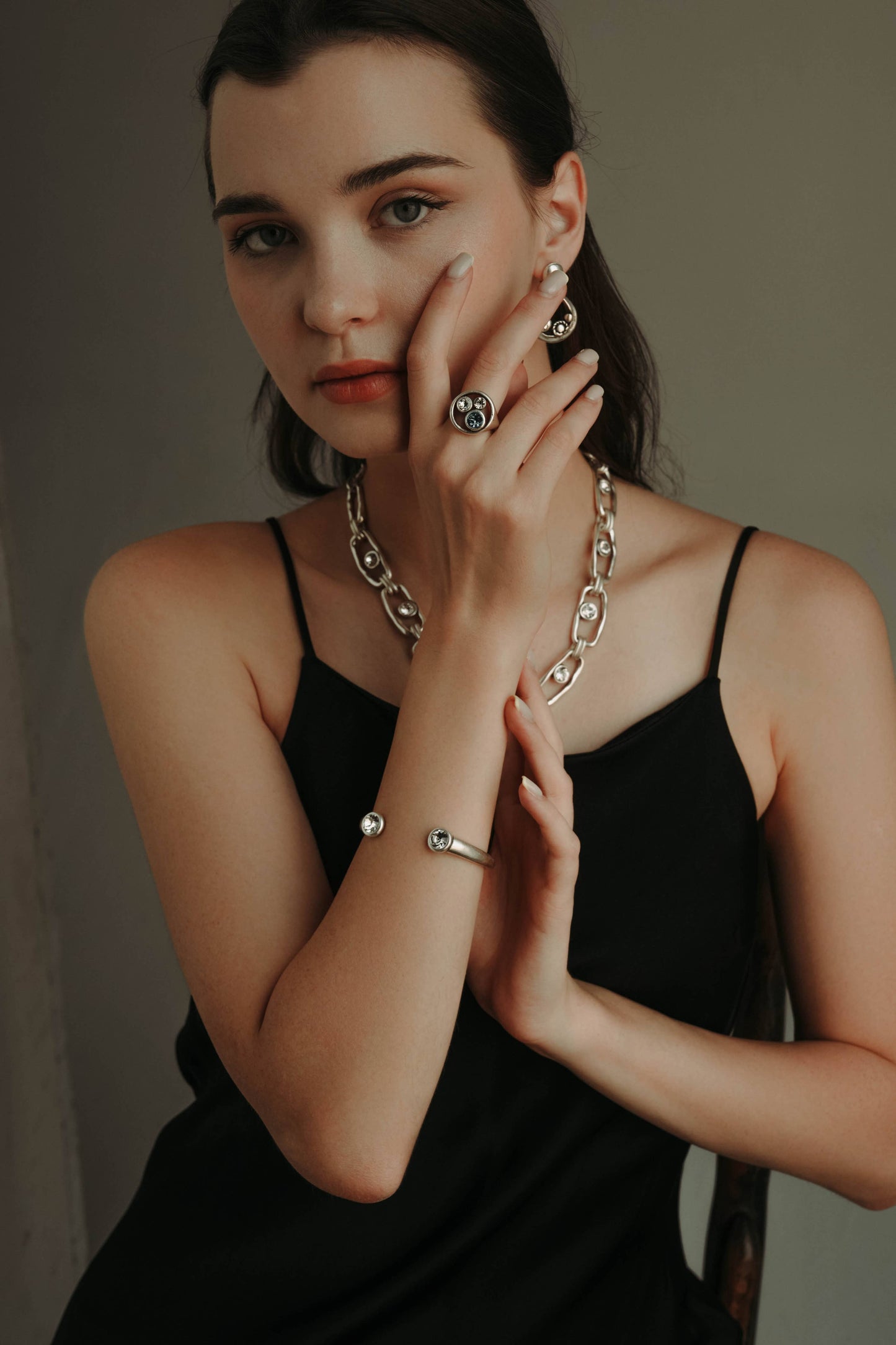 Handmade Brass Crystal Ring in Silver Plated - 6826