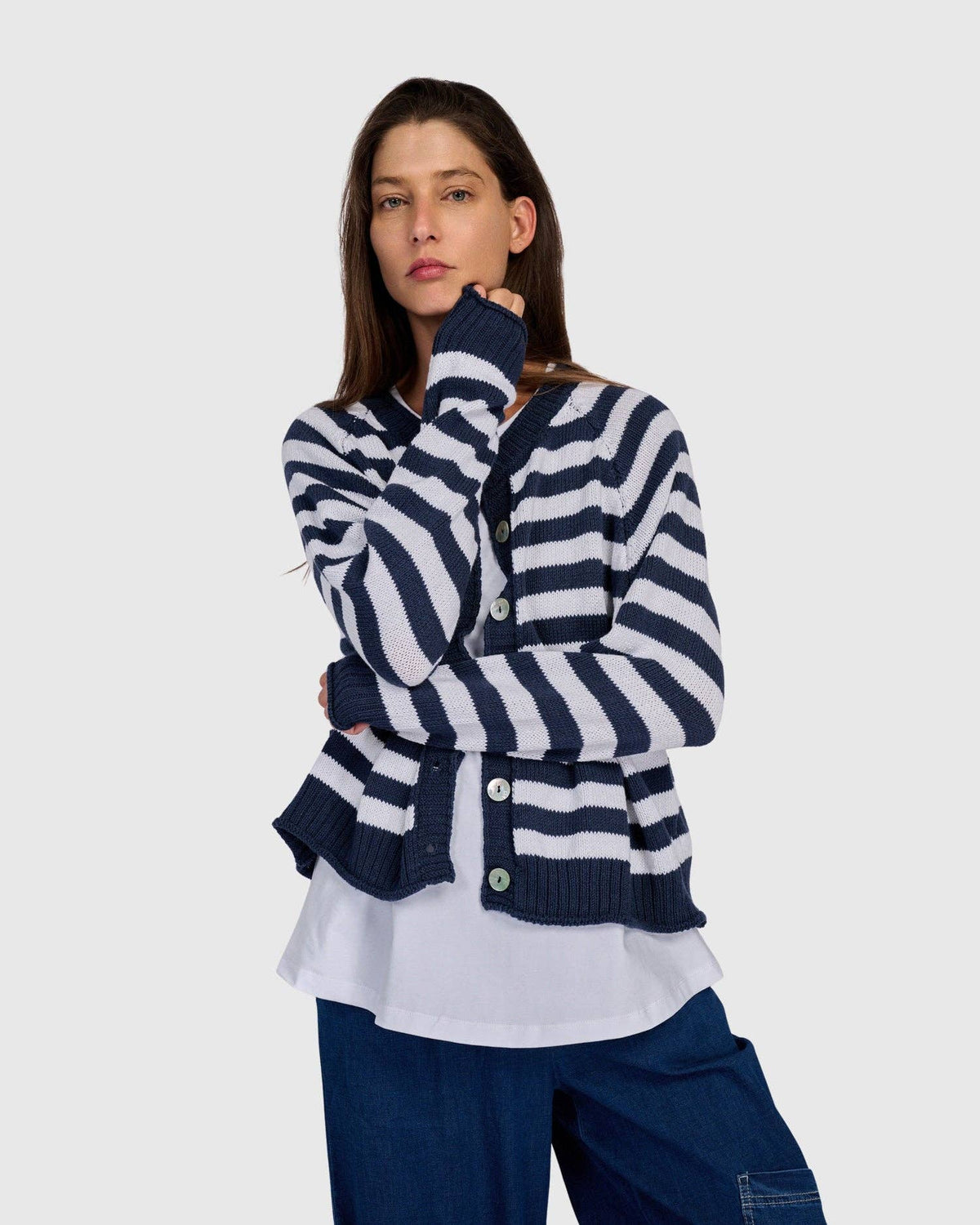 Sunny Stripe Cardigan, Navy/White: NAVY / ONE SIZE