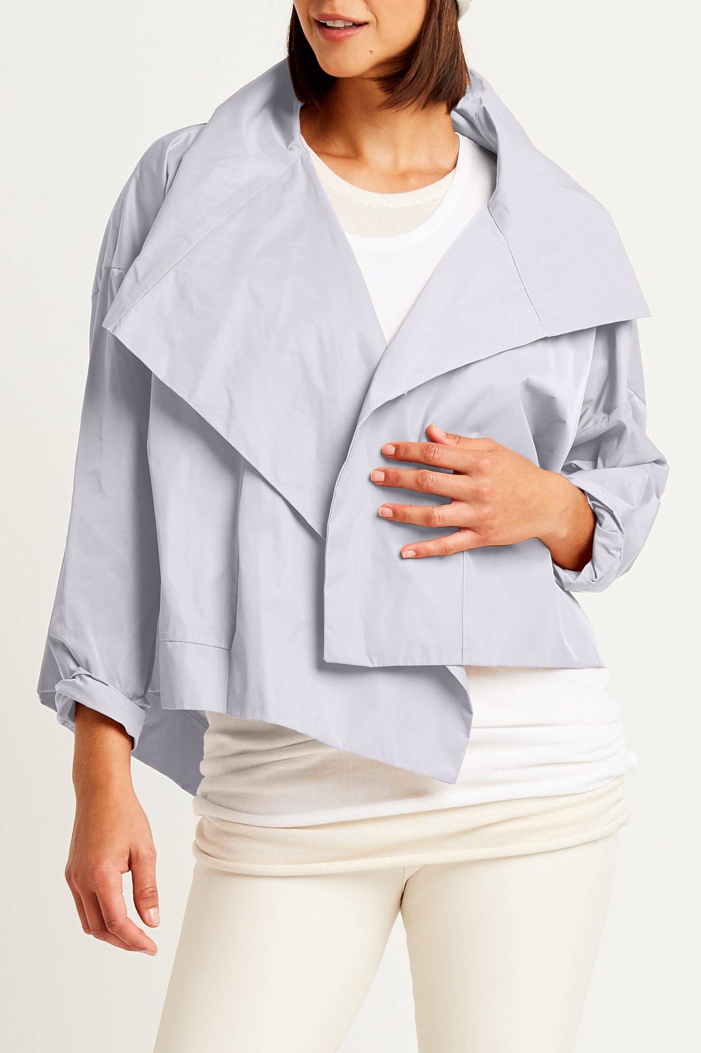 Nylon Cropped Asymmetrical Jacket - Opal: Opal