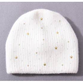Chloe Stars & Studs Winter Hat: Black Real Fur Pom Pom