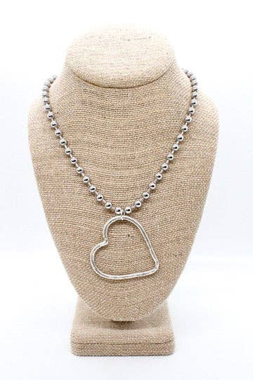 Silver Heart Outline Convertible Silver Chain Necklace: Single 8mm