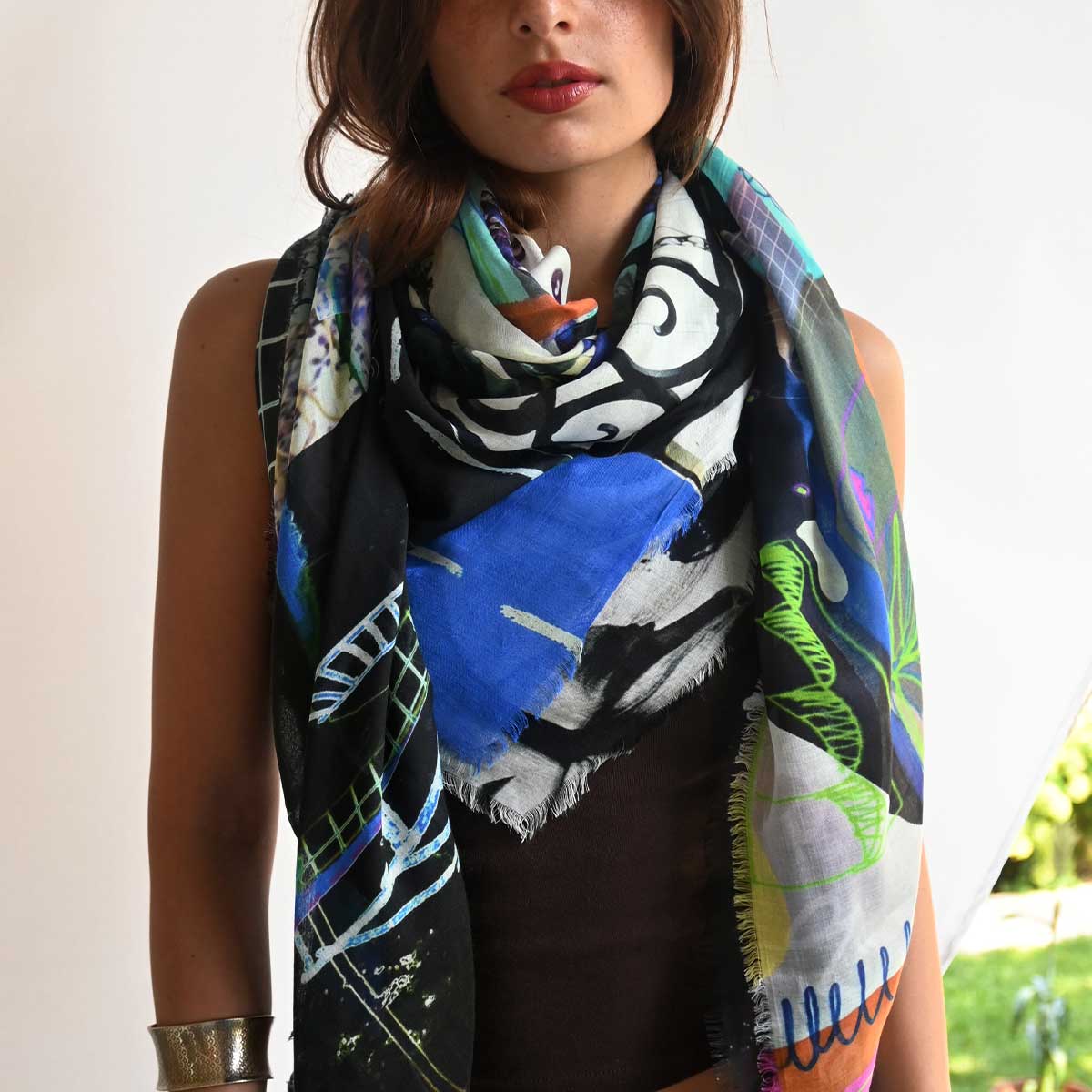 Silk-Modal Large Square Scarf - Garden Party