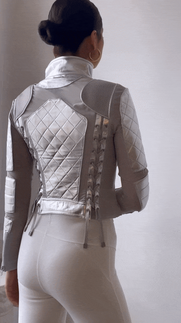 Metallic Moto Mesh Jacket Silver Star JLS - Blanc Noir