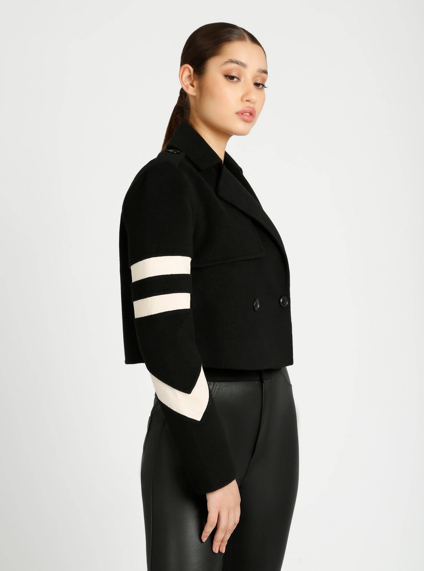 Handmade Wool Crop Jacket Black/Lt Camel (JLS) - Blanc Noir
