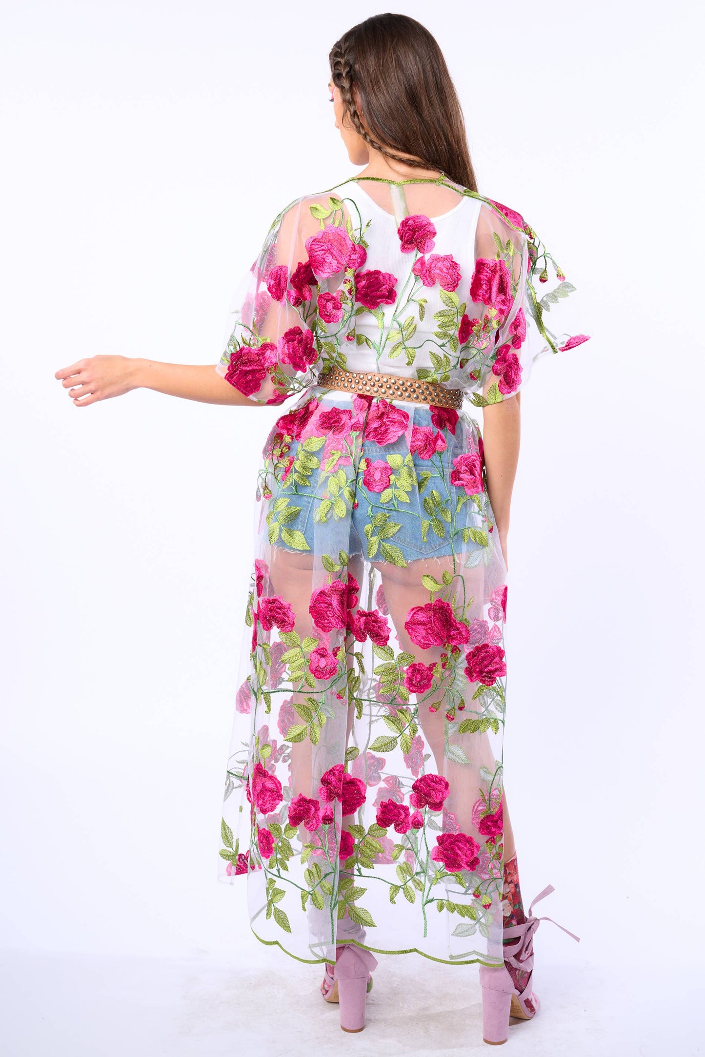 Holiday Of Love Embroidered Mesh Kimono / Topper : Rose Embroidery / One Size