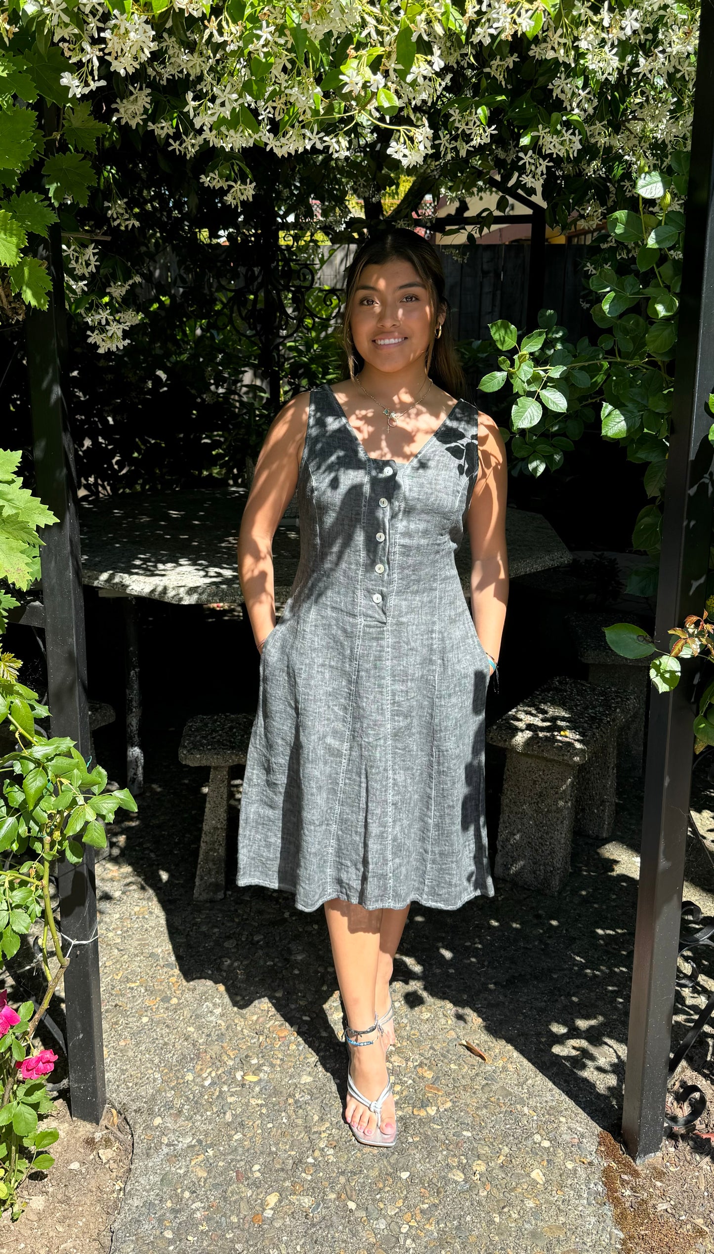 Linen V Neck Dress 90880 - INIZIO