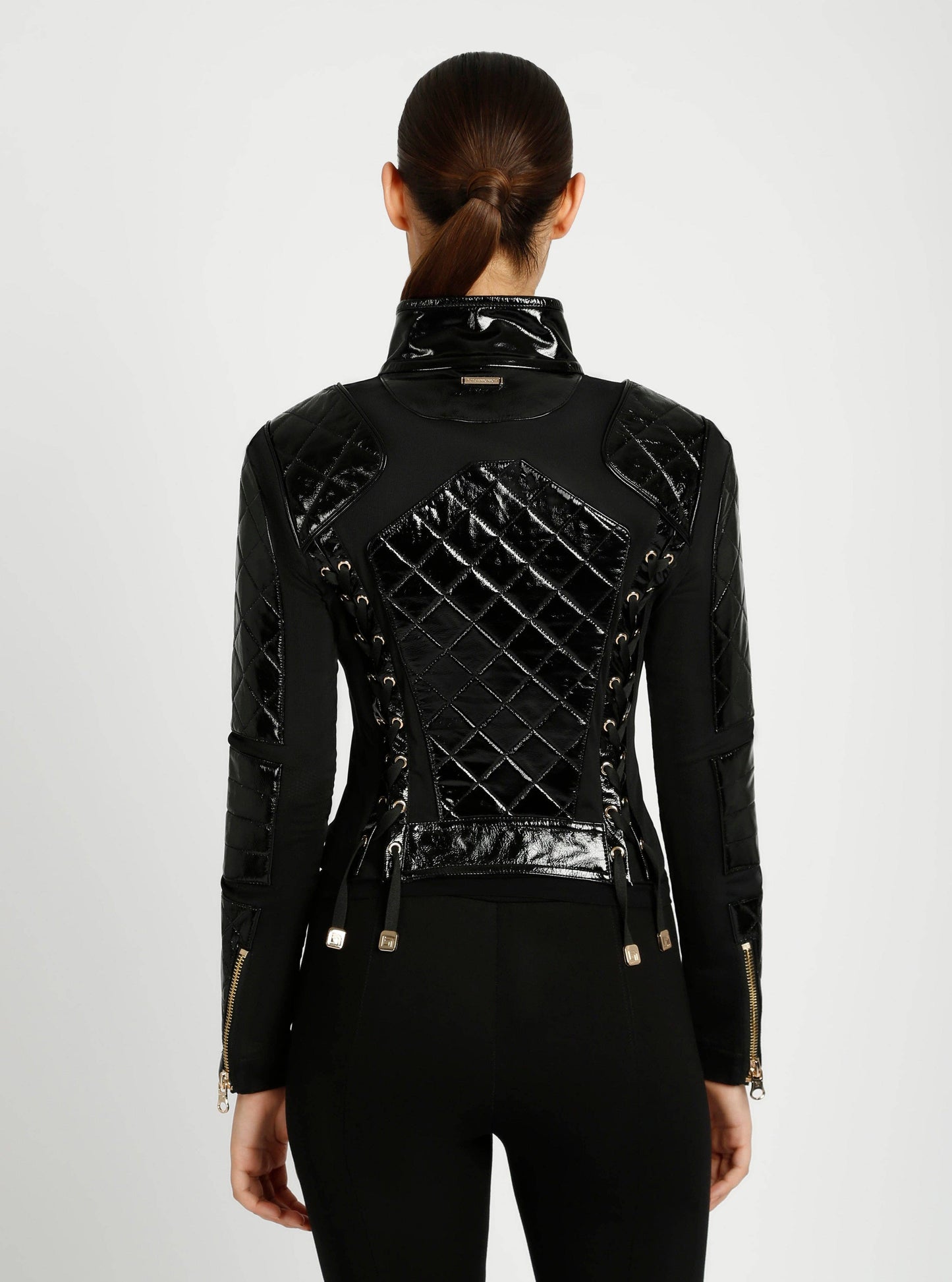 Crushed Patent Leather Gold Mesh Moto JLS - Blanc Noir