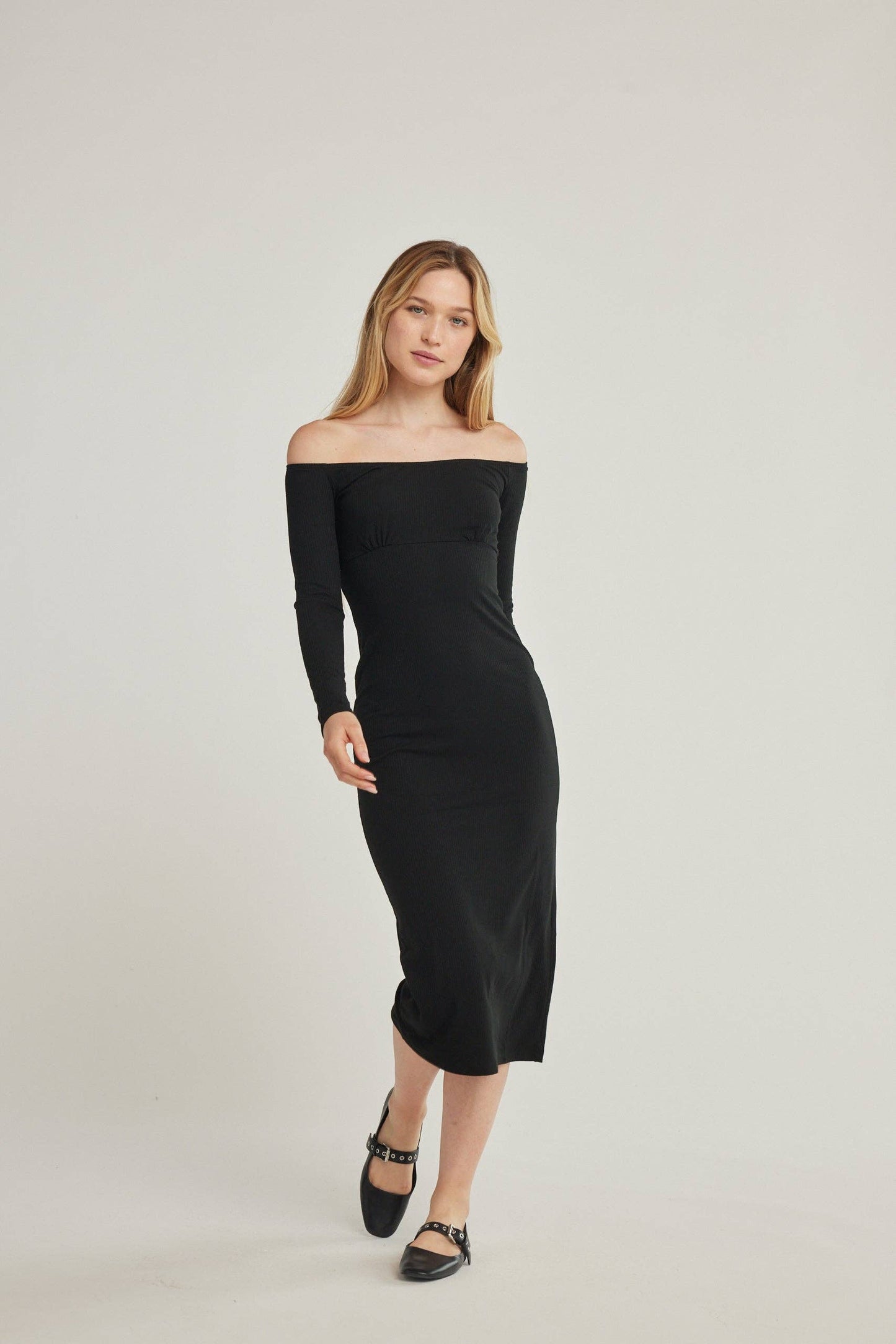 Desiree Off Shoulder Rib Dress - Sunday