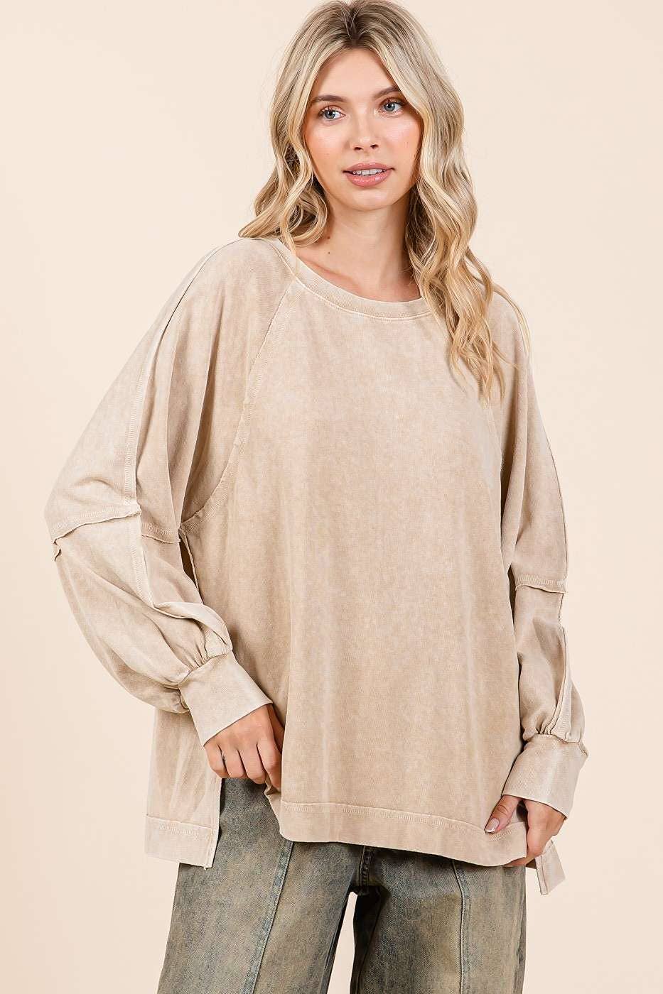 Mineral Wash Raglan Long Sleeve Oversized Top S15303