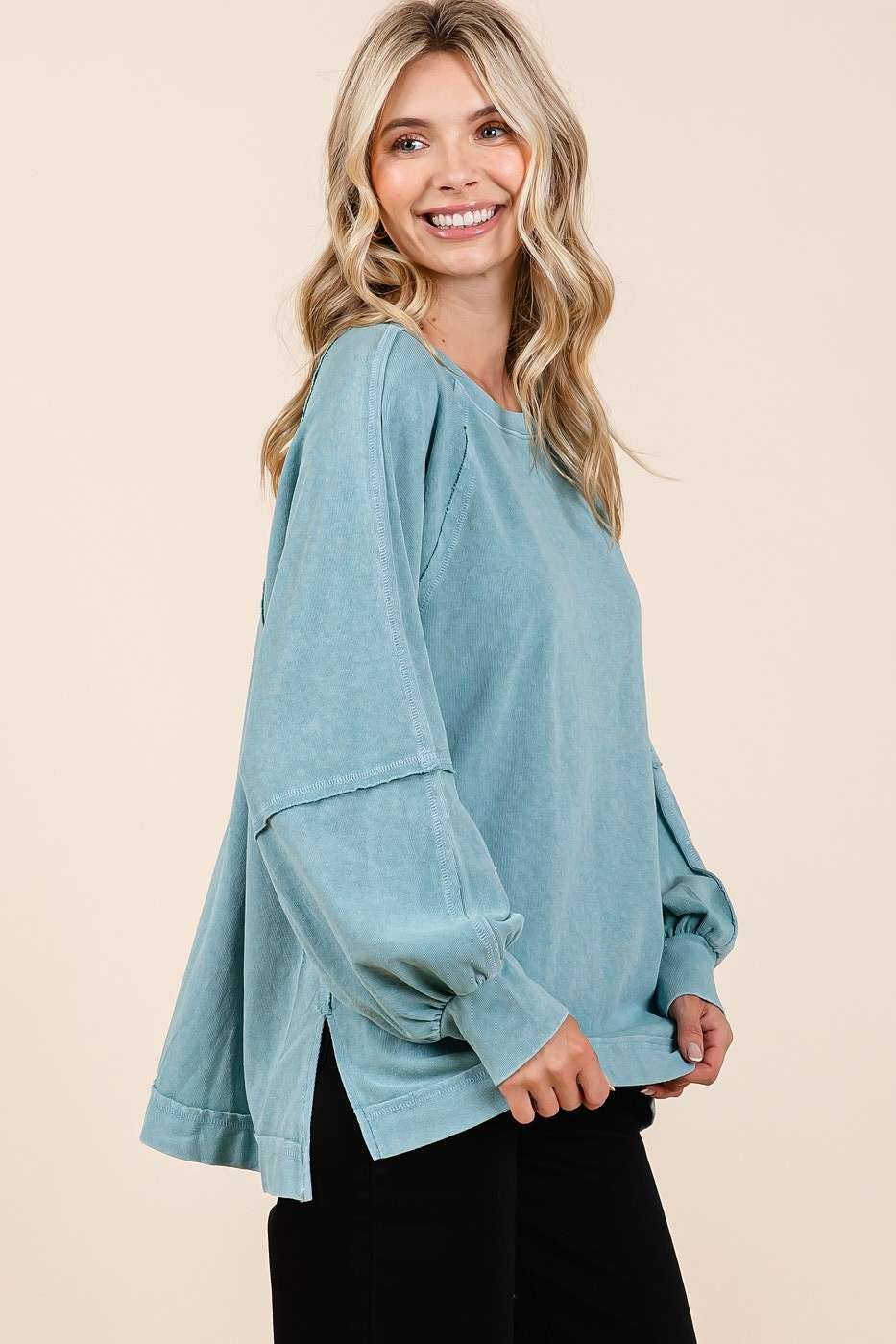 Mineral Wash Raglan Long Sleeve Oversized Top S15303