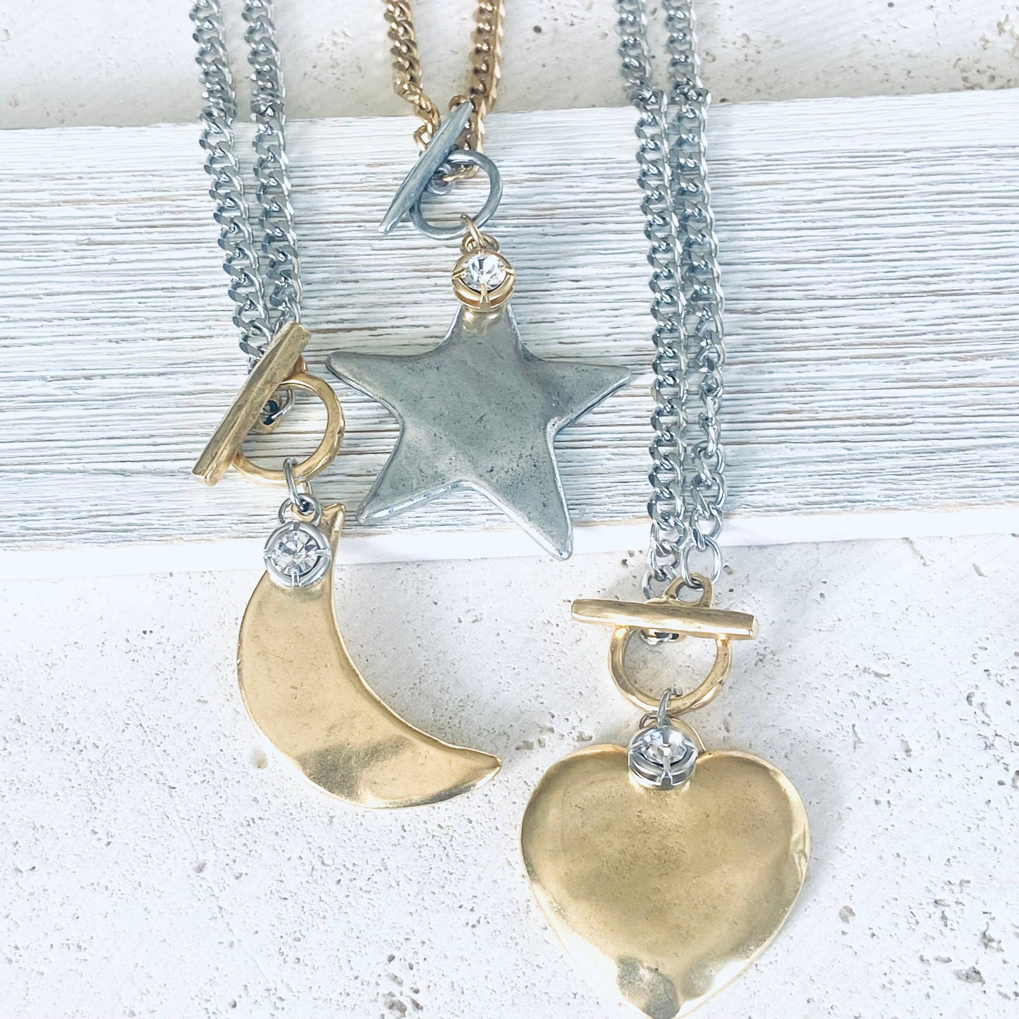 Star moon heart mixed meta necklaces no tarnish jewelry 2025: 19” / Gold Heart