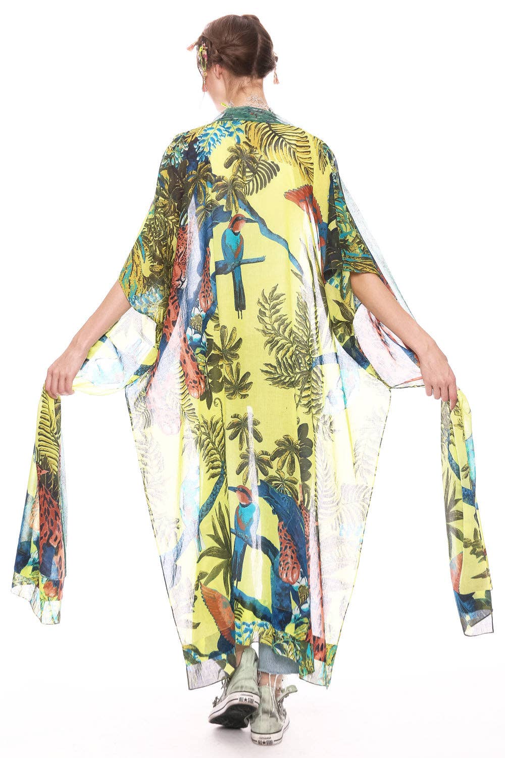 Wild Nights Maxi Kimono: One Size / Lime Tropical
