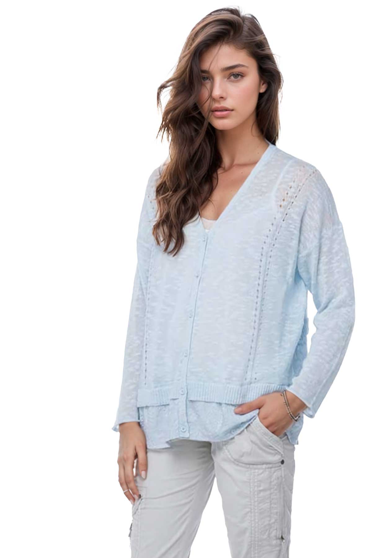 Slub Serenity Knit Sweater Mixed Media Cardigan: White / S/M
