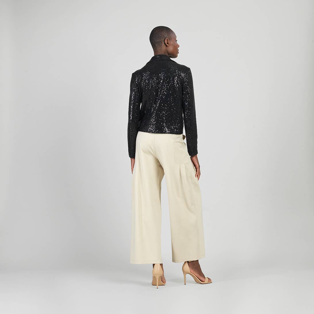 JK427S - Sequin Knit - Moto Waist Jacket: Champagne / S