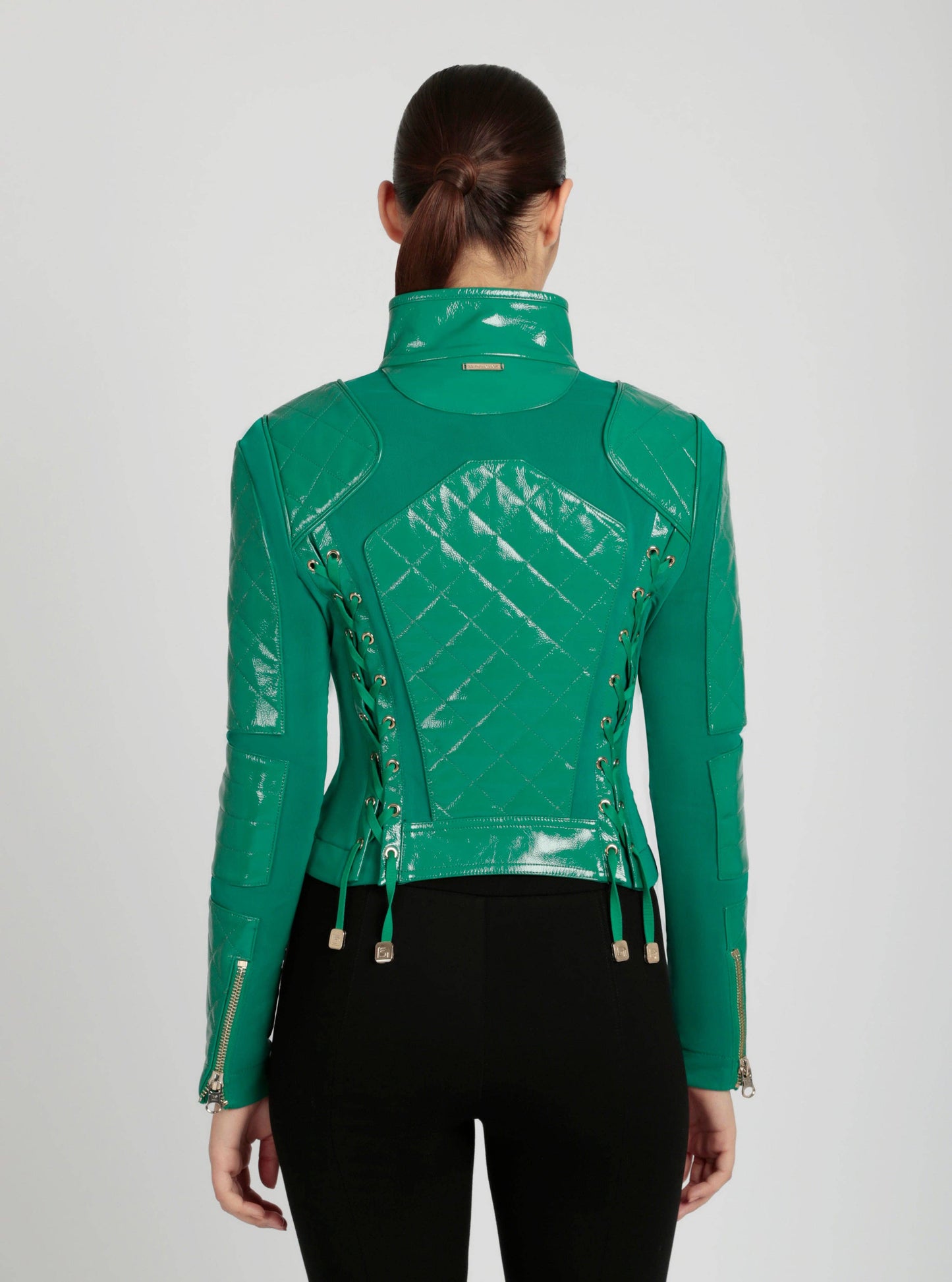 Crushed Patent Leather Gold Mesh Moto JLS - Blanc Noir