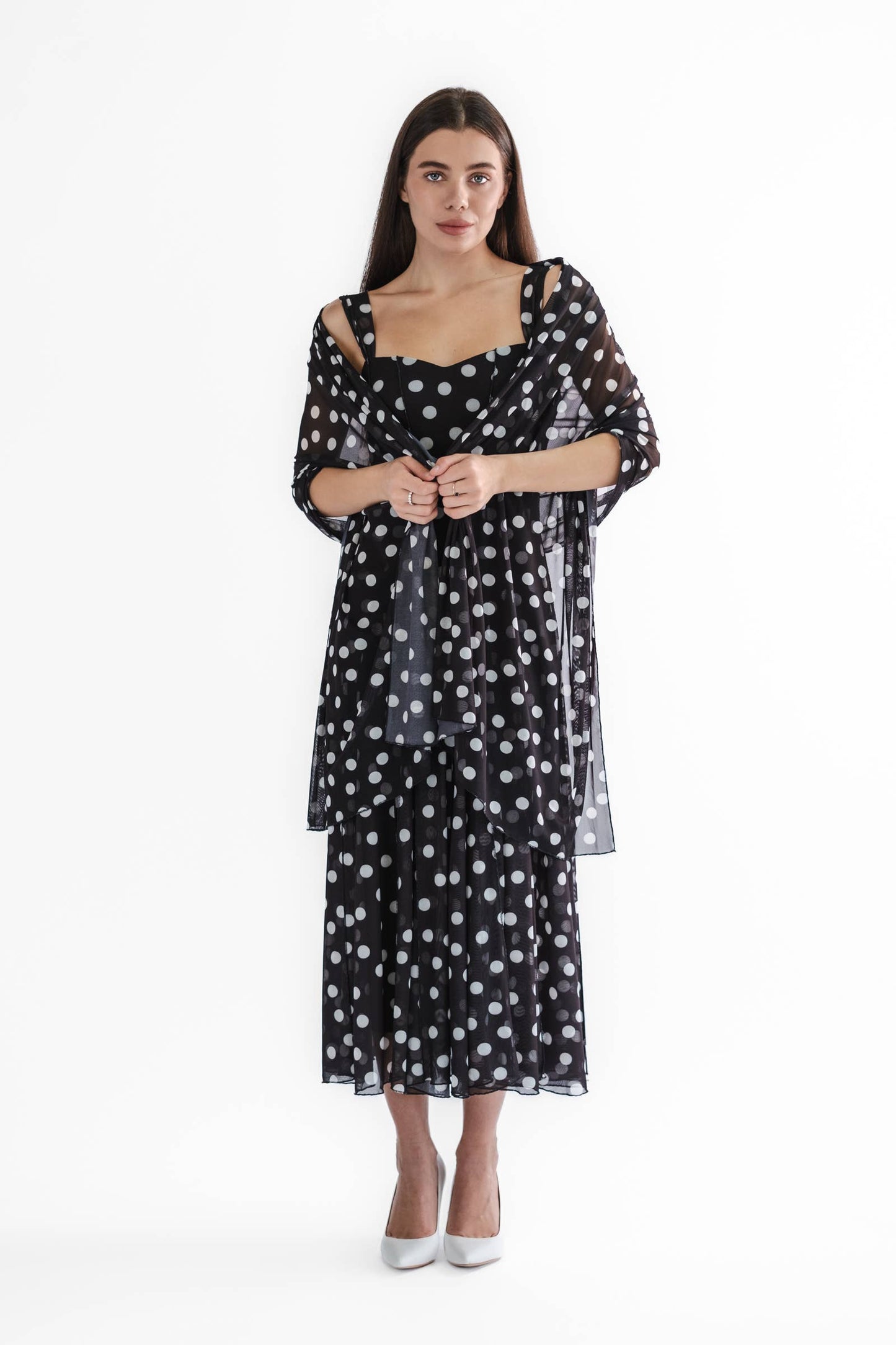 TARA Sleeveless Tea Length Mesh Fit N Flare Paneled Dress - Elana Kattan