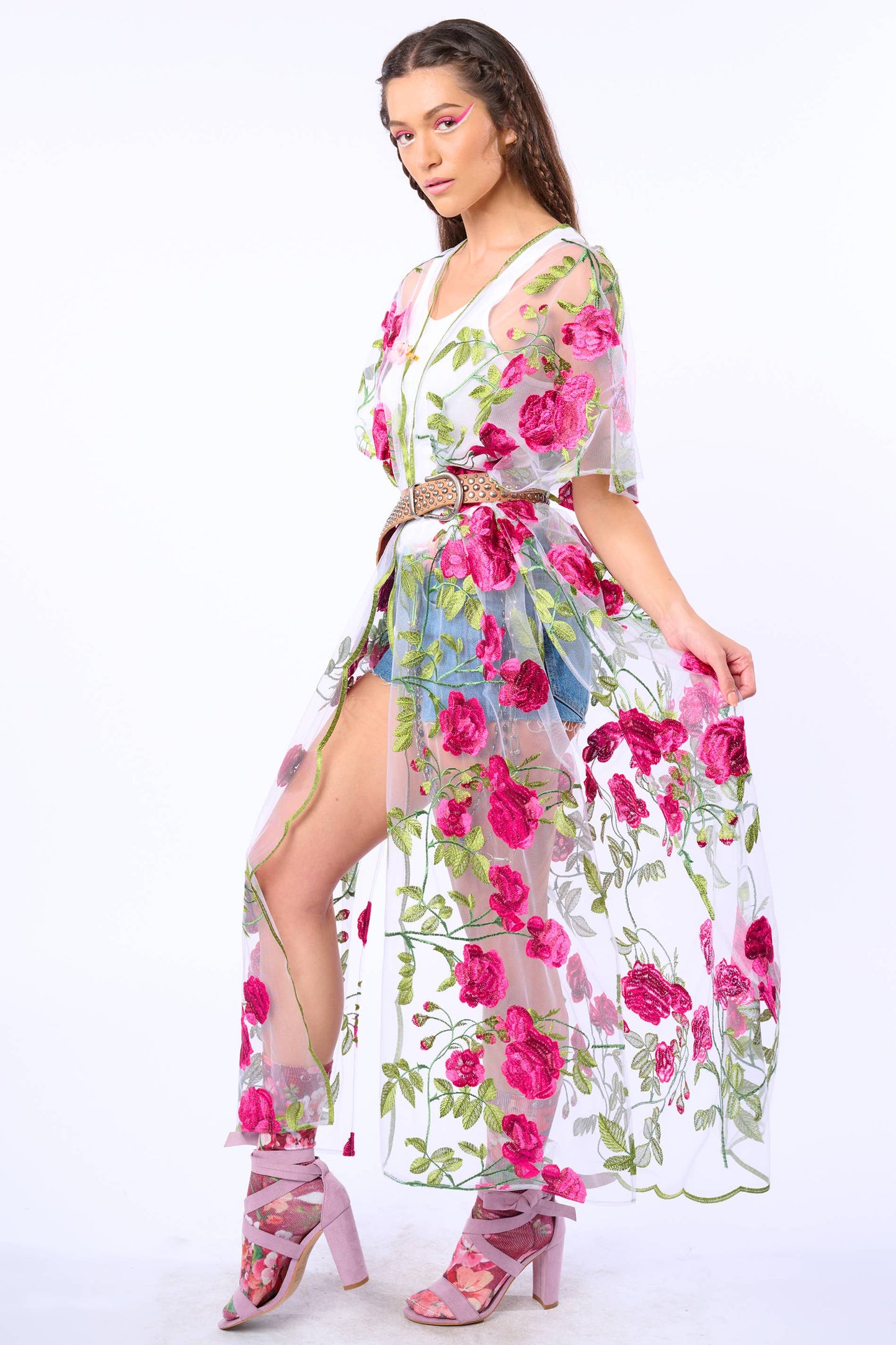 Holiday Of Love Embroidered Mesh Kimono / Topper : Rose Embroidery / One Size