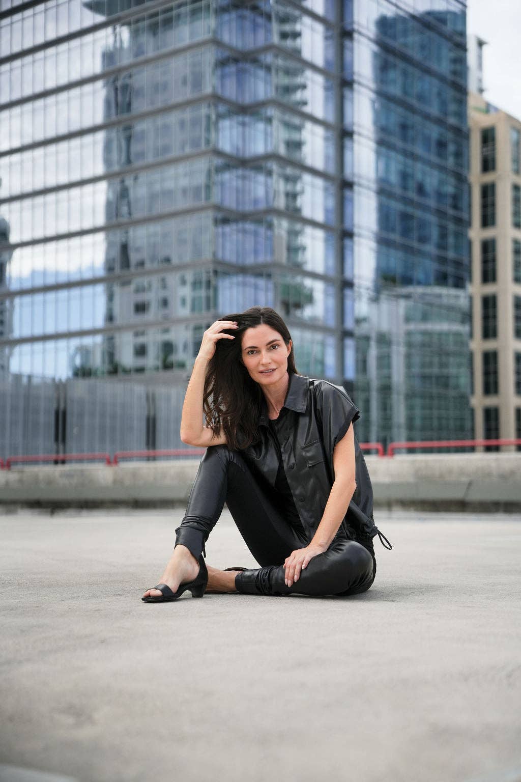 Vegan Leather Mini Cargo Vest - Black: Black