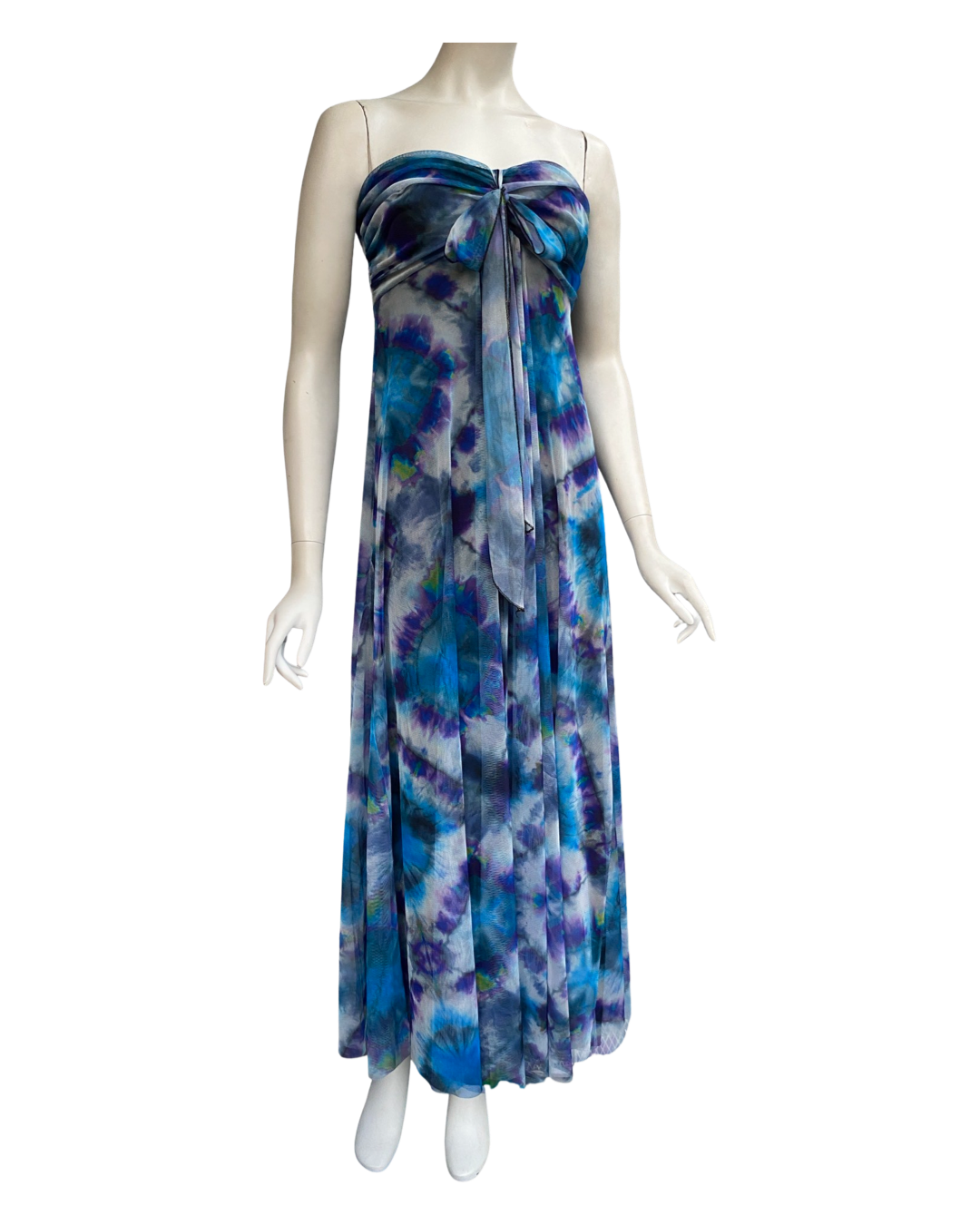 MALI Maxi Strapless Ruched Bodice Empire Print Dress