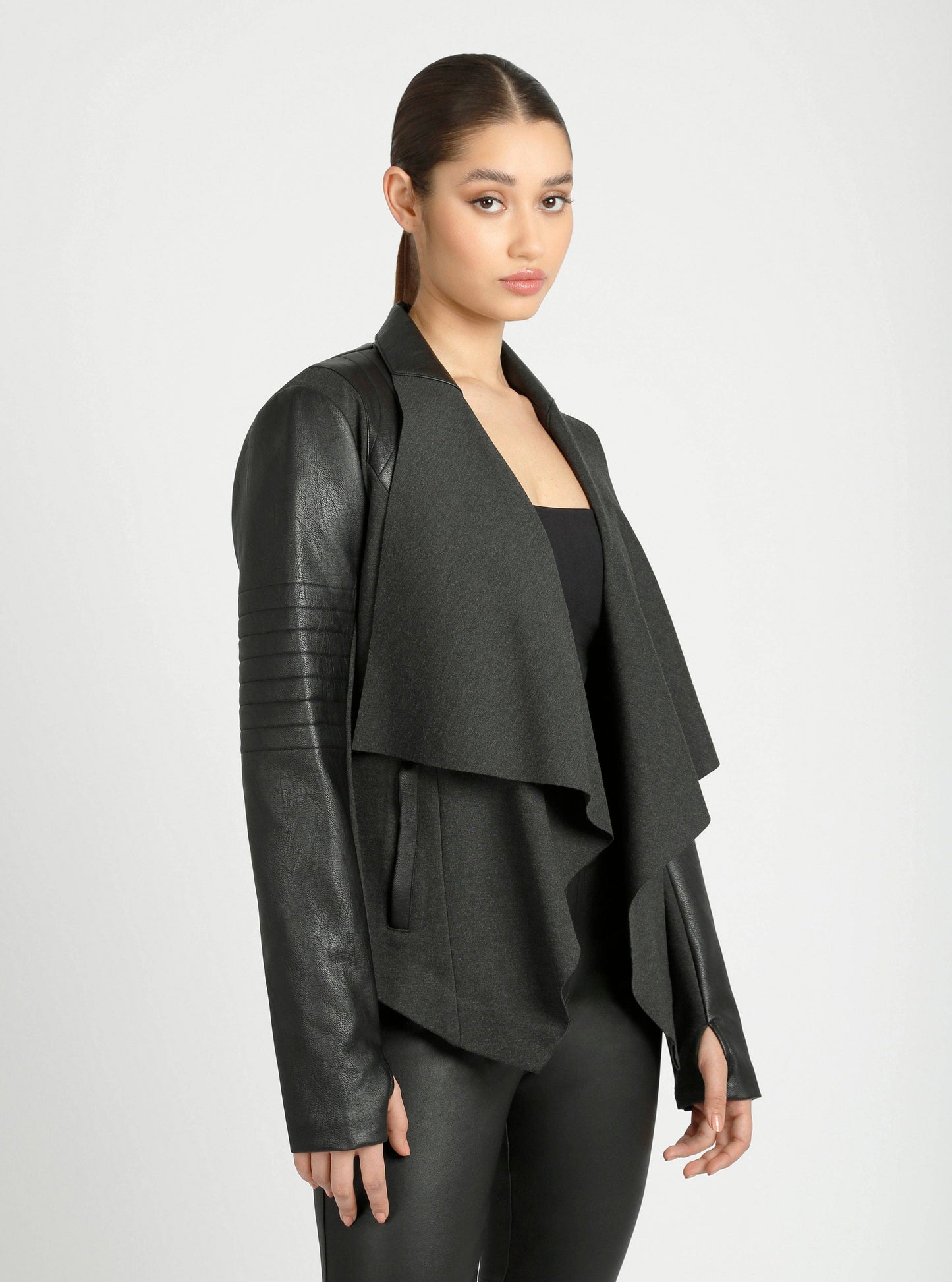 Drape Front Jacket - Heather Charcoal (F1 8/15-8/30): Heather Dark Charcoal / XL