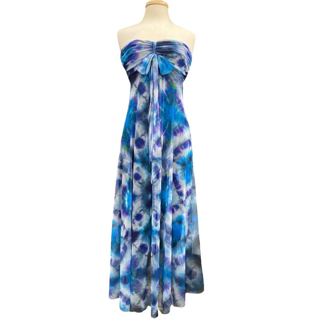 MALI Maxi Strapless Ruched Bodice Empire Print Dress