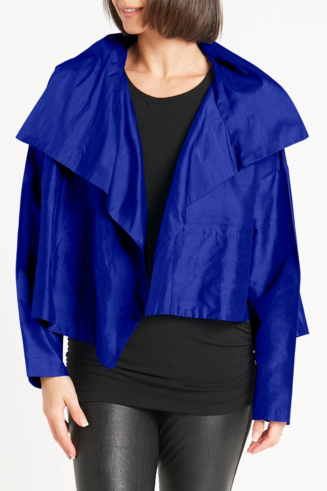 Dupioni Cropped Asymmetrical Jacket - Royal