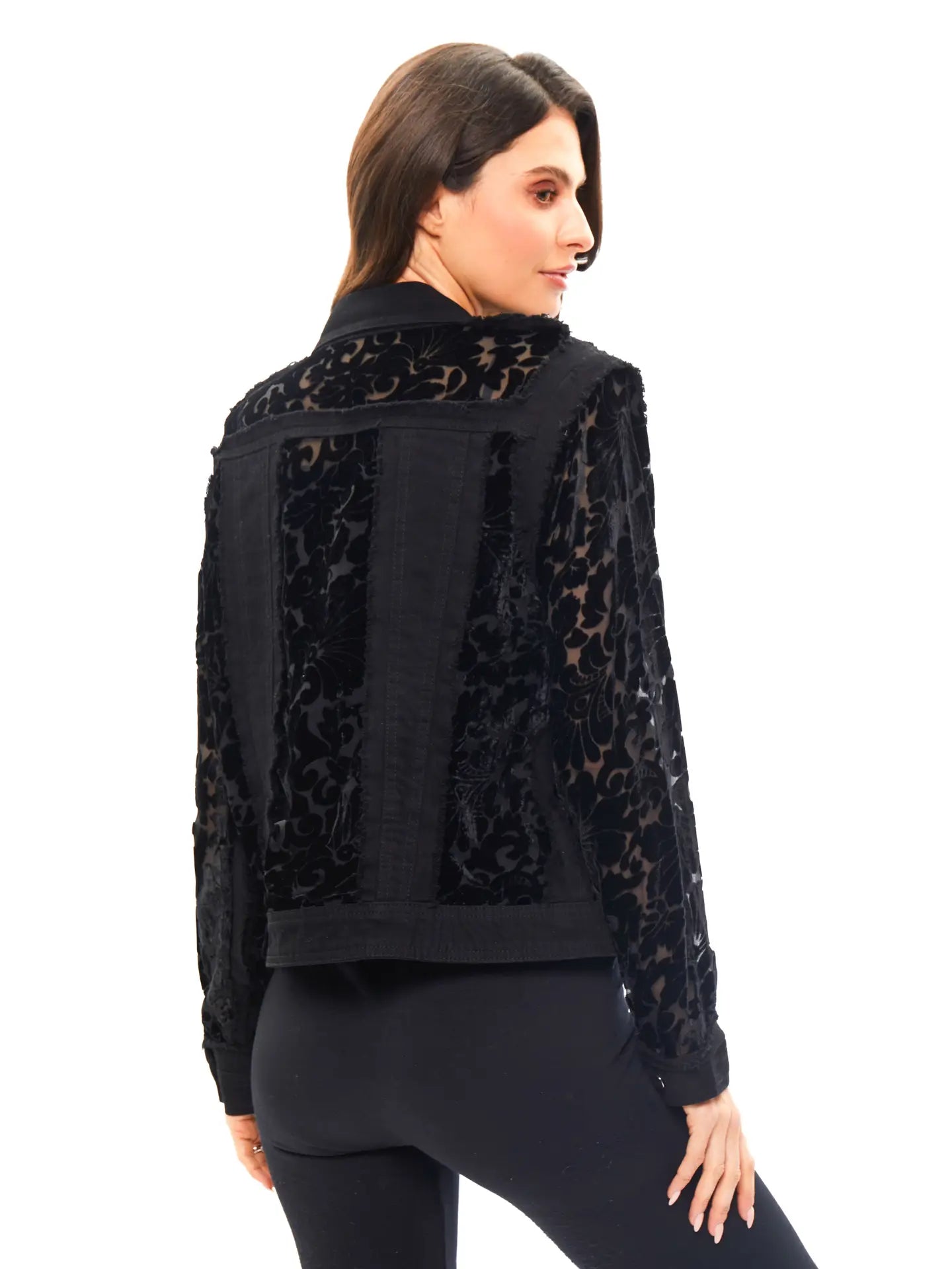 Velvet Floral Mesh Denim Jacket A7217-72