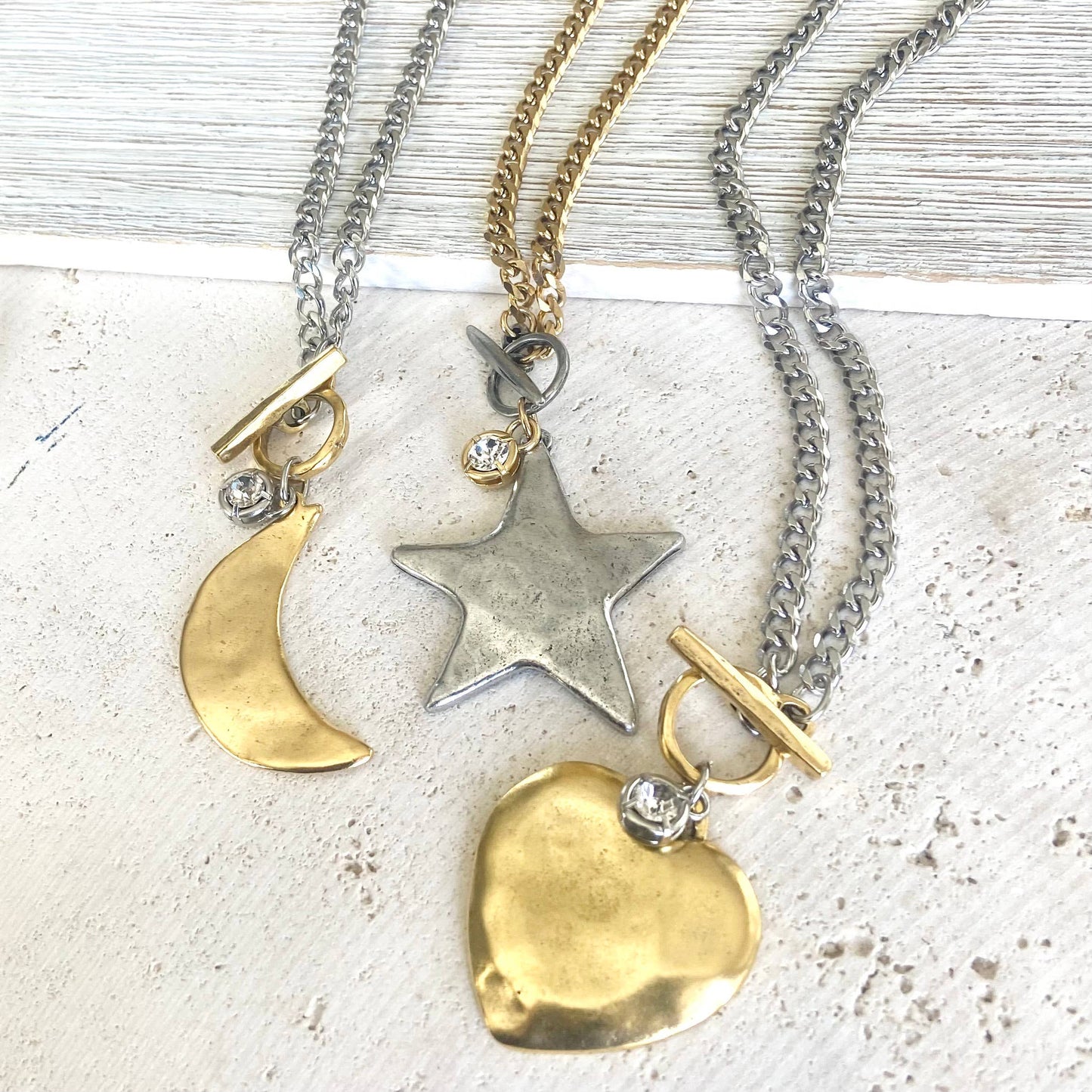 Star moon heart mixed meta necklaces no tarnish jewelry 2025: 19” / Gold Heart