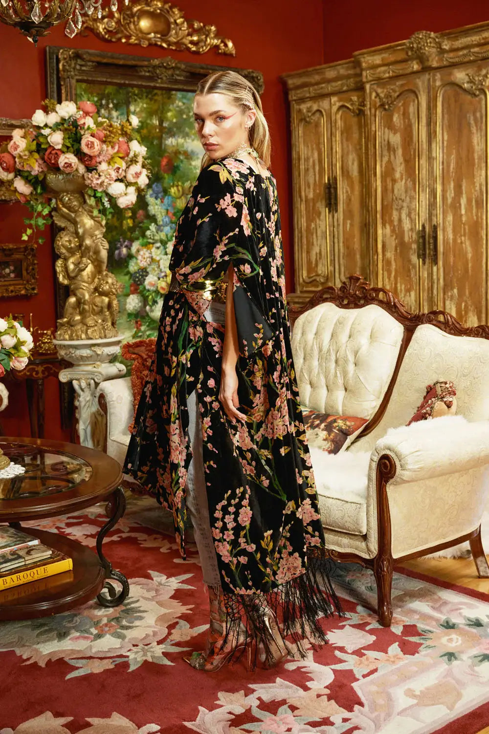 Holiday Garden Burnout Velvet Kimono / Topper : Black Burnout / One Size