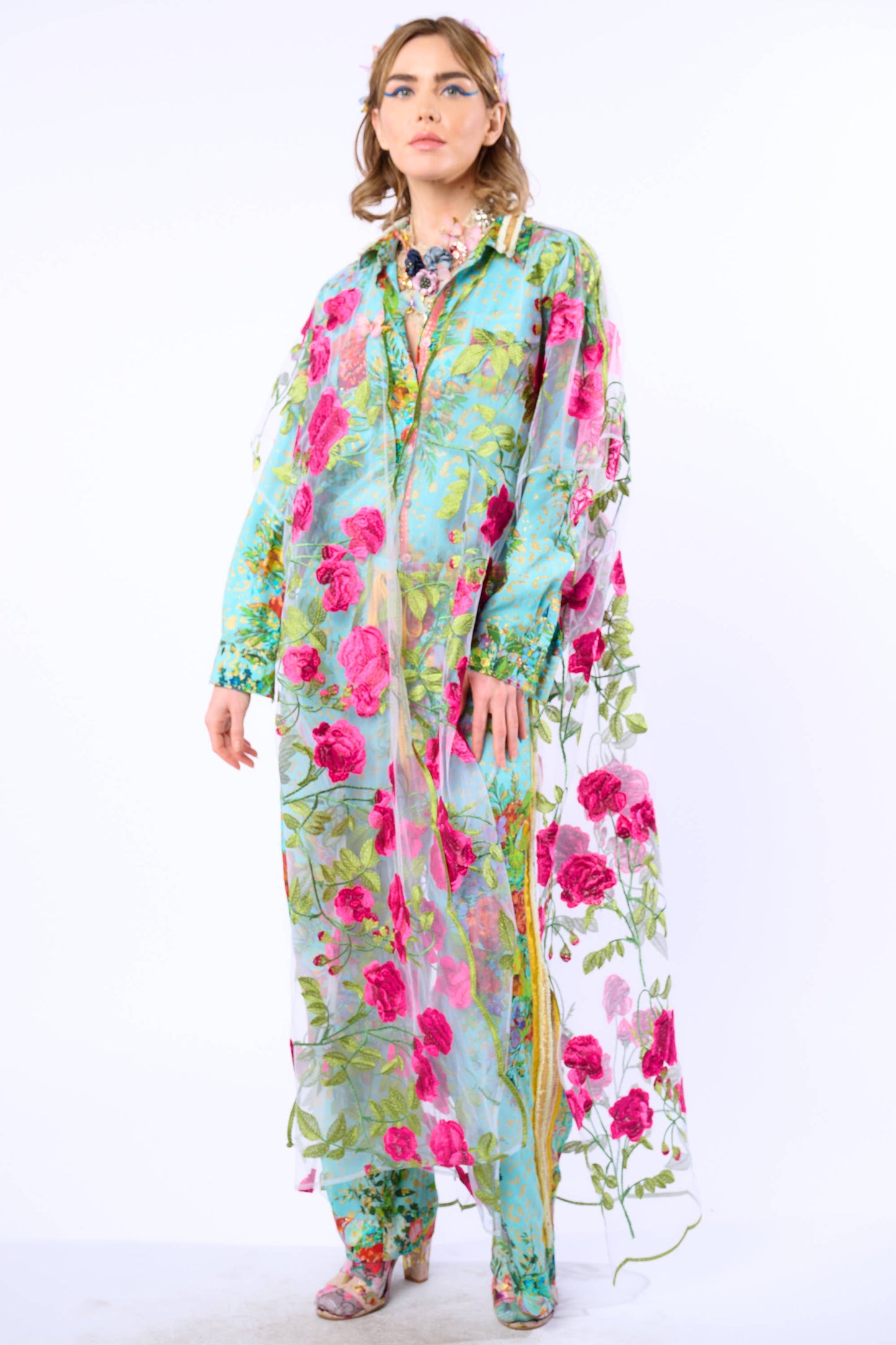 Holiday Of Love Embroidered Mesh Kimono / Topper : Rose Embroidery / One Size