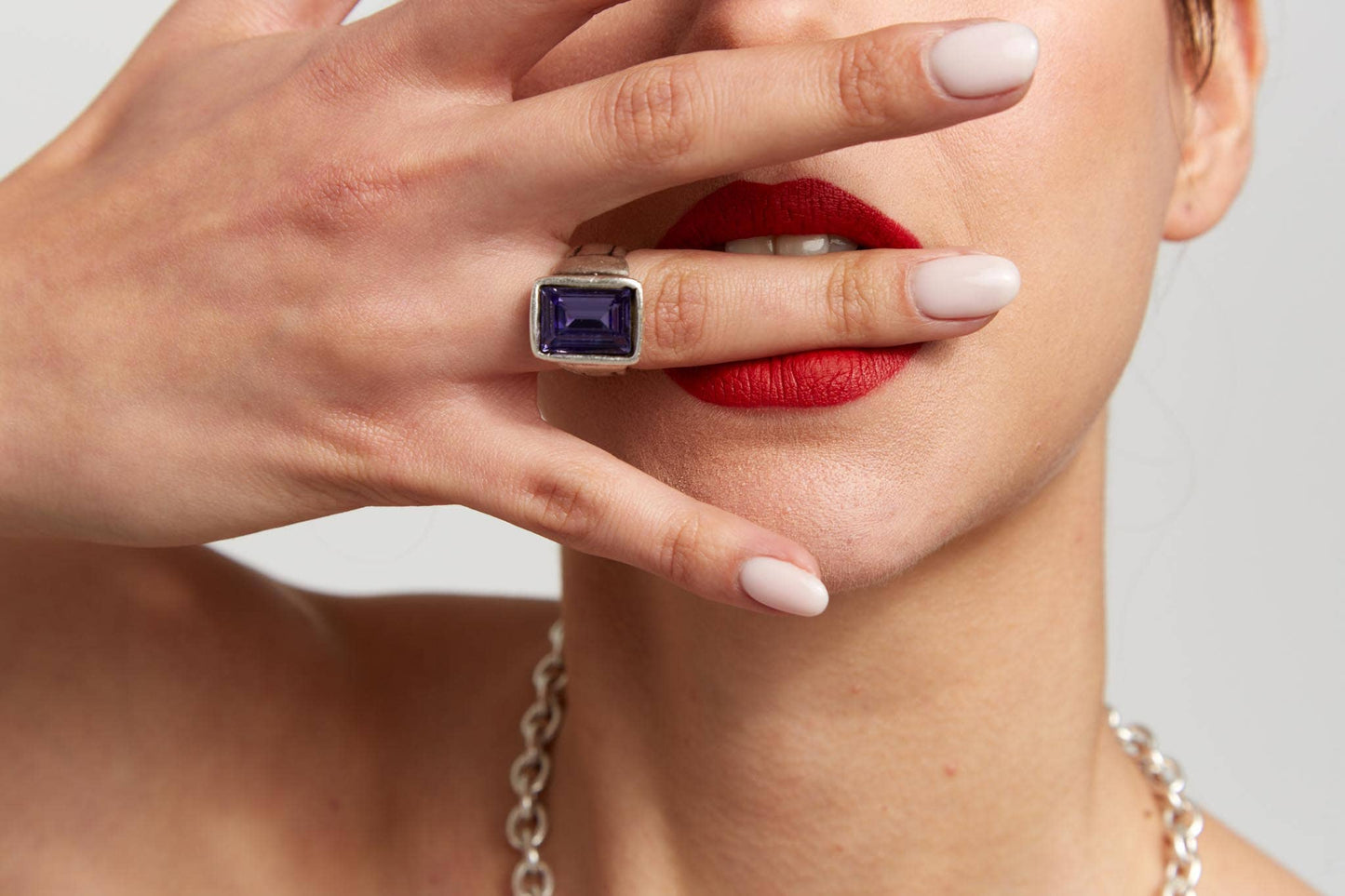 Handmade Purple Crystal Brass Ring - 6915