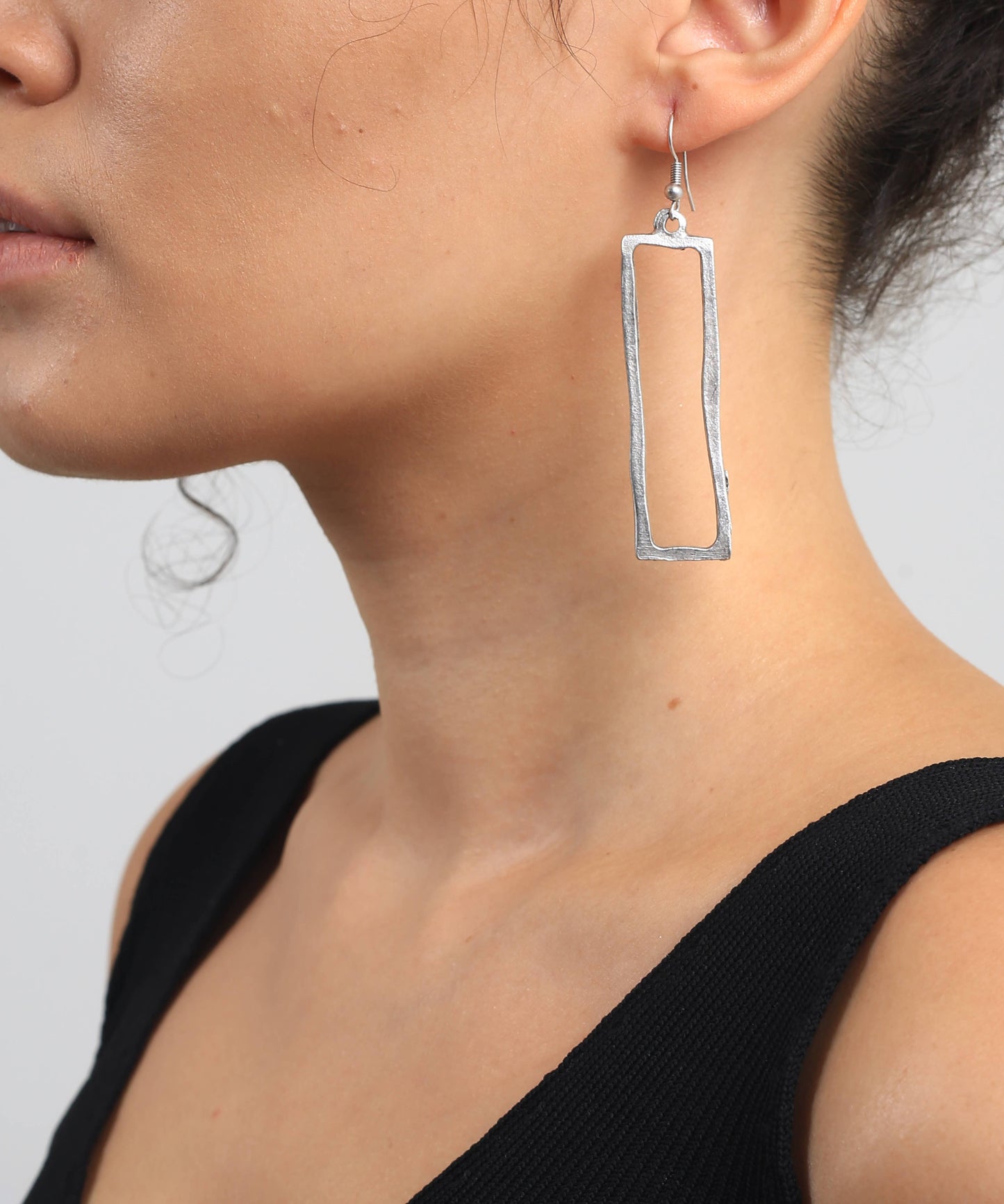 Antique Silver Plated Long Rectengular Style Earrings
