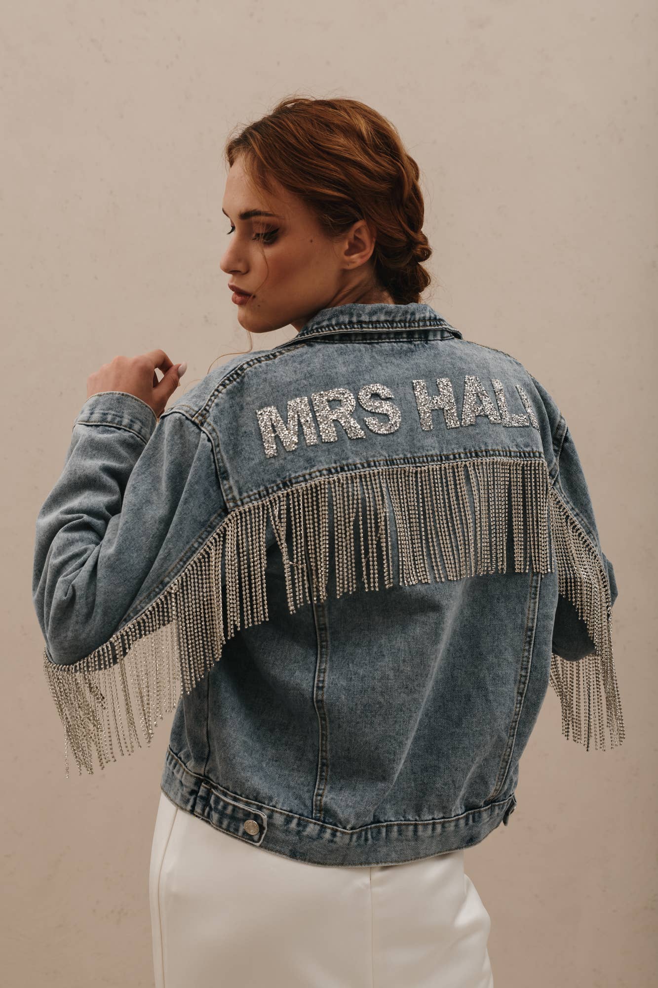 Rhinestone Fringe Jacket: S / Black Denim