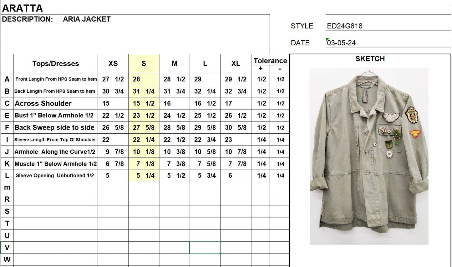Aria Twill Jacket - Pins Included: Army / S