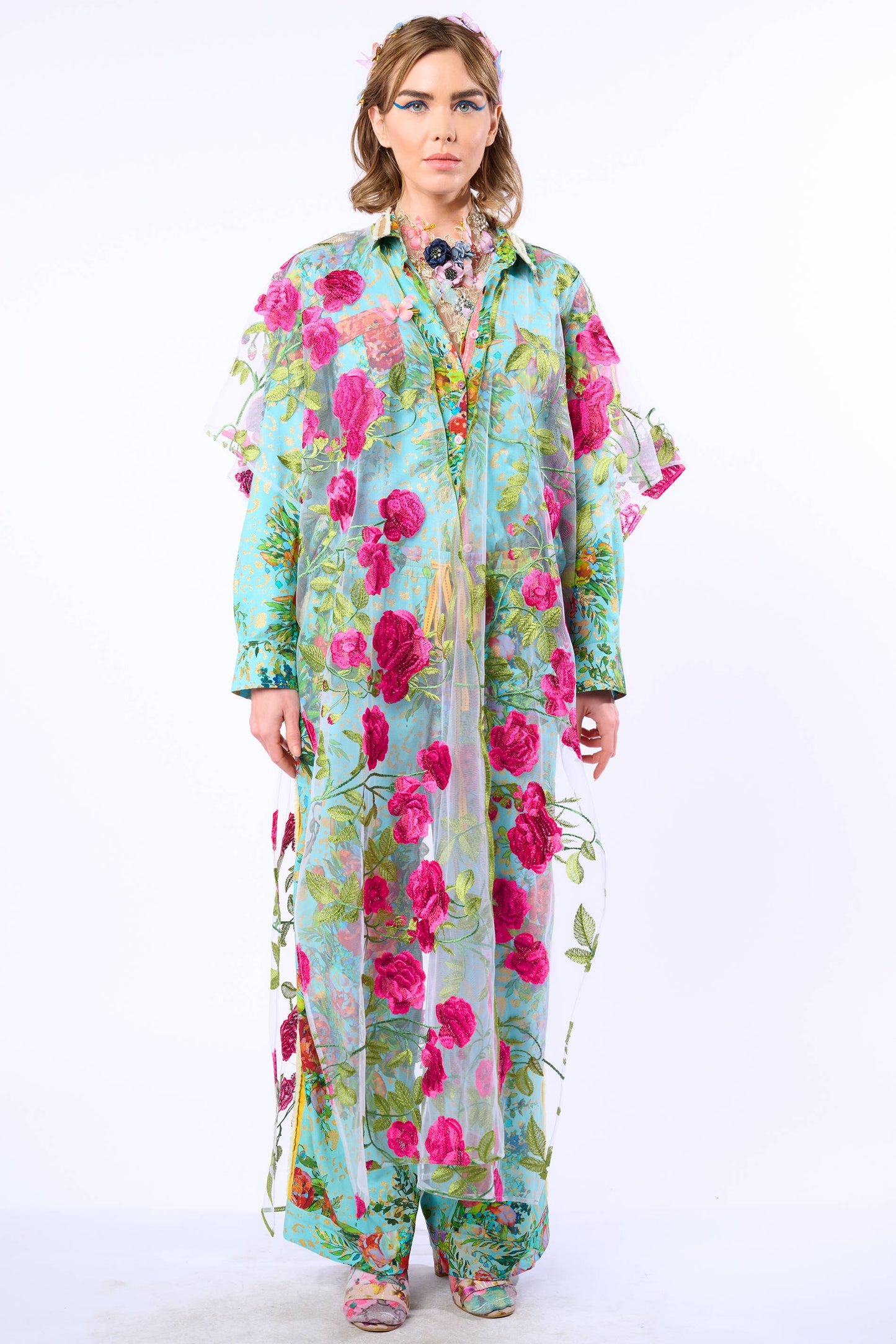 Holiday Of Love Embroidered Mesh Kimono / Topper : Rose Embroidery / One Size