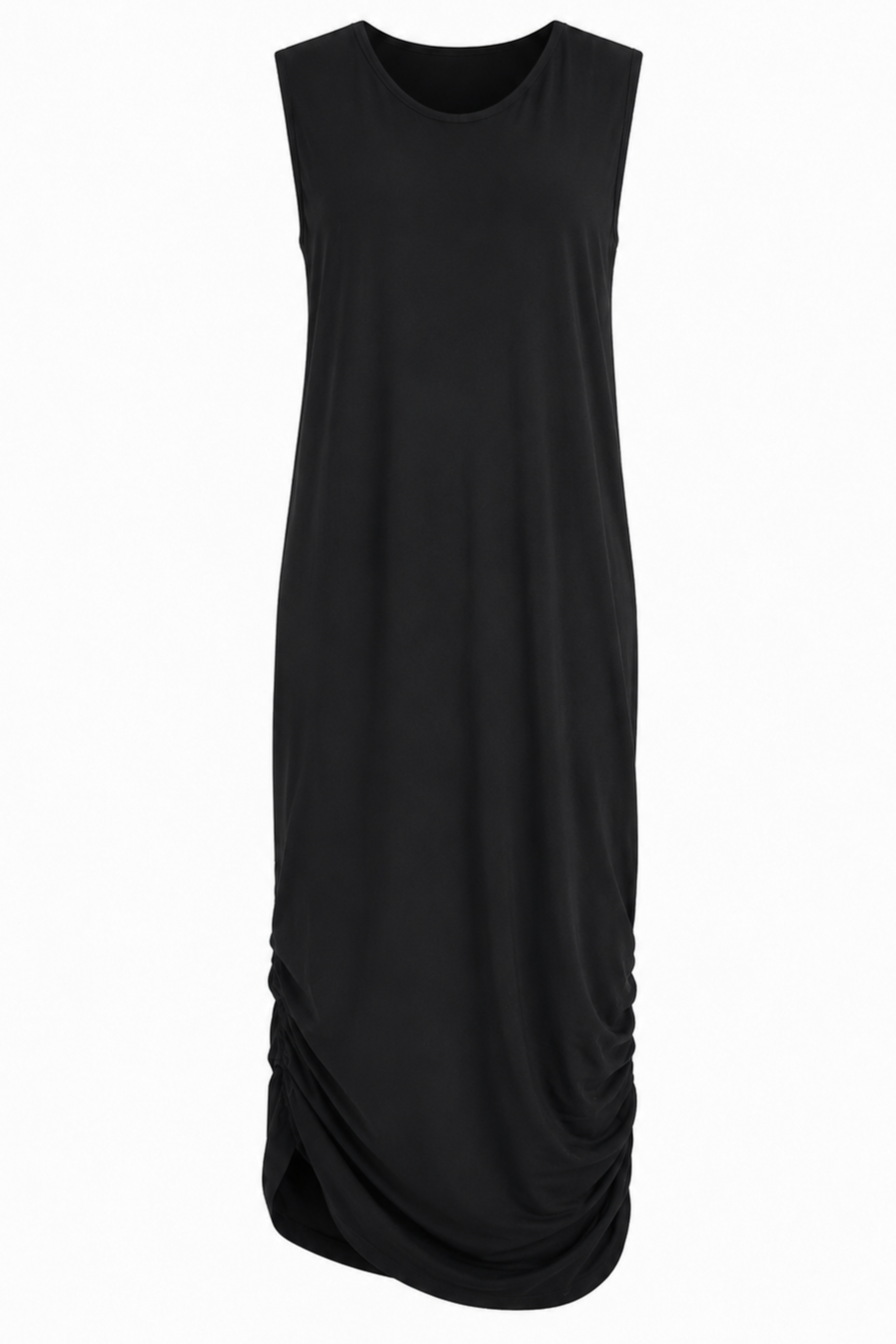 Matte Jersey Ruched Tank Dress - Black: 2