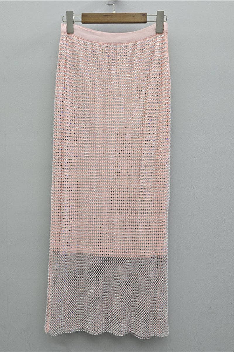 Sparkle Embellished Straight Midi Skirt: COFFEE / One Size