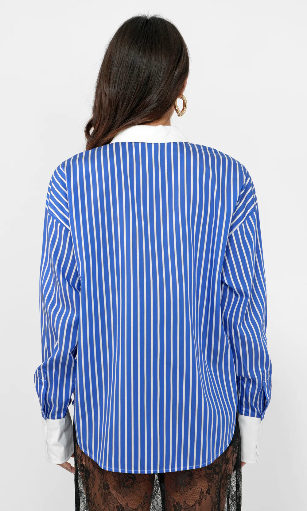 Geneviv Oversized Bold Stripe Shirt w/ Contrast Cuff G254T7194 - GREYLIN