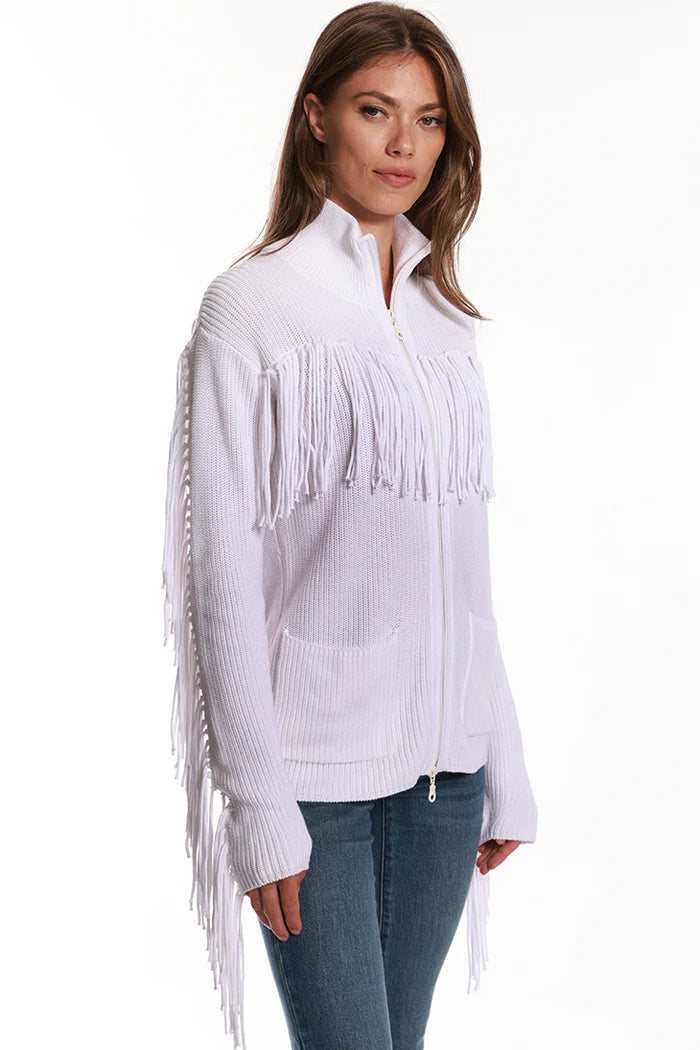 Cotton Shaker Mock Neck Zip Up Fringe Jacket 8912 - Minnie Rose