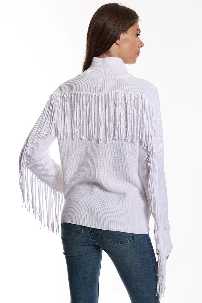 Cotton Shaker Mock Neck Zip Up Fringe Jacket 8912 - Minnie Rose