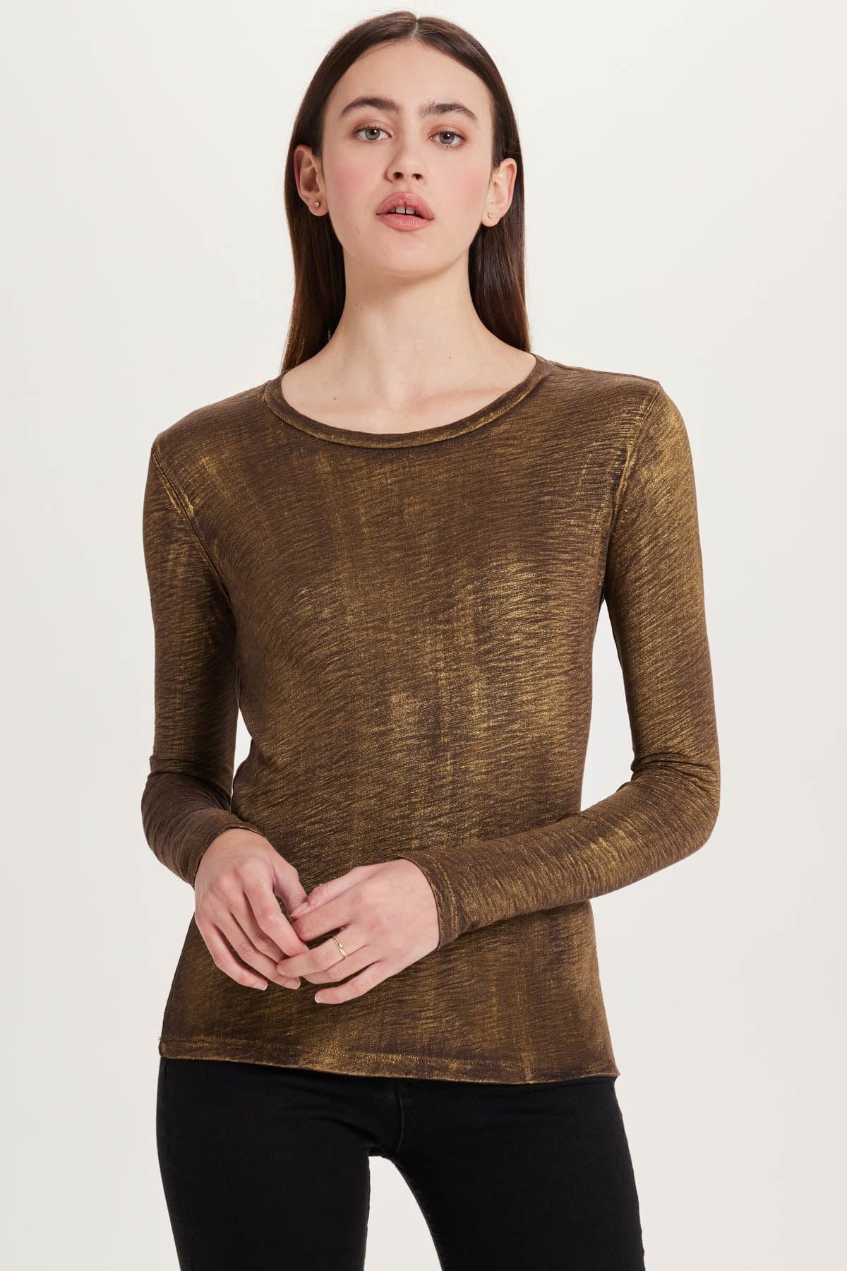 Long Sleeve Metallic Sparkling Tee 21402SPRCFG - Goldie Lewinter