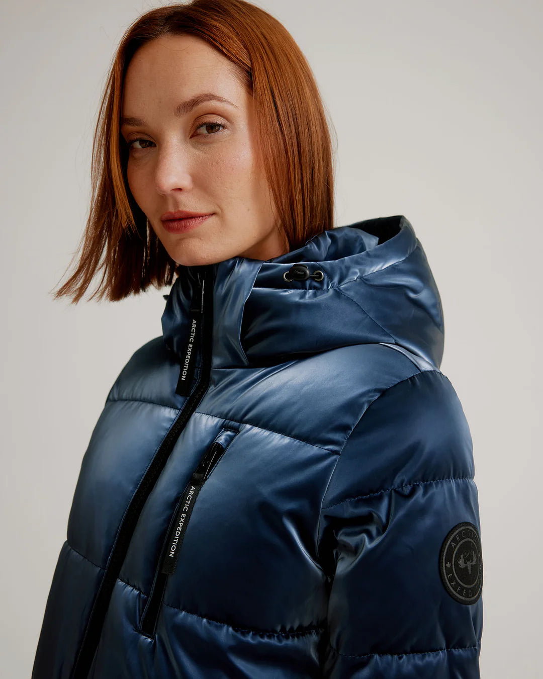 Iridescent Mid-Length Puffer Jacket K5287R-408 - Nikki Jones