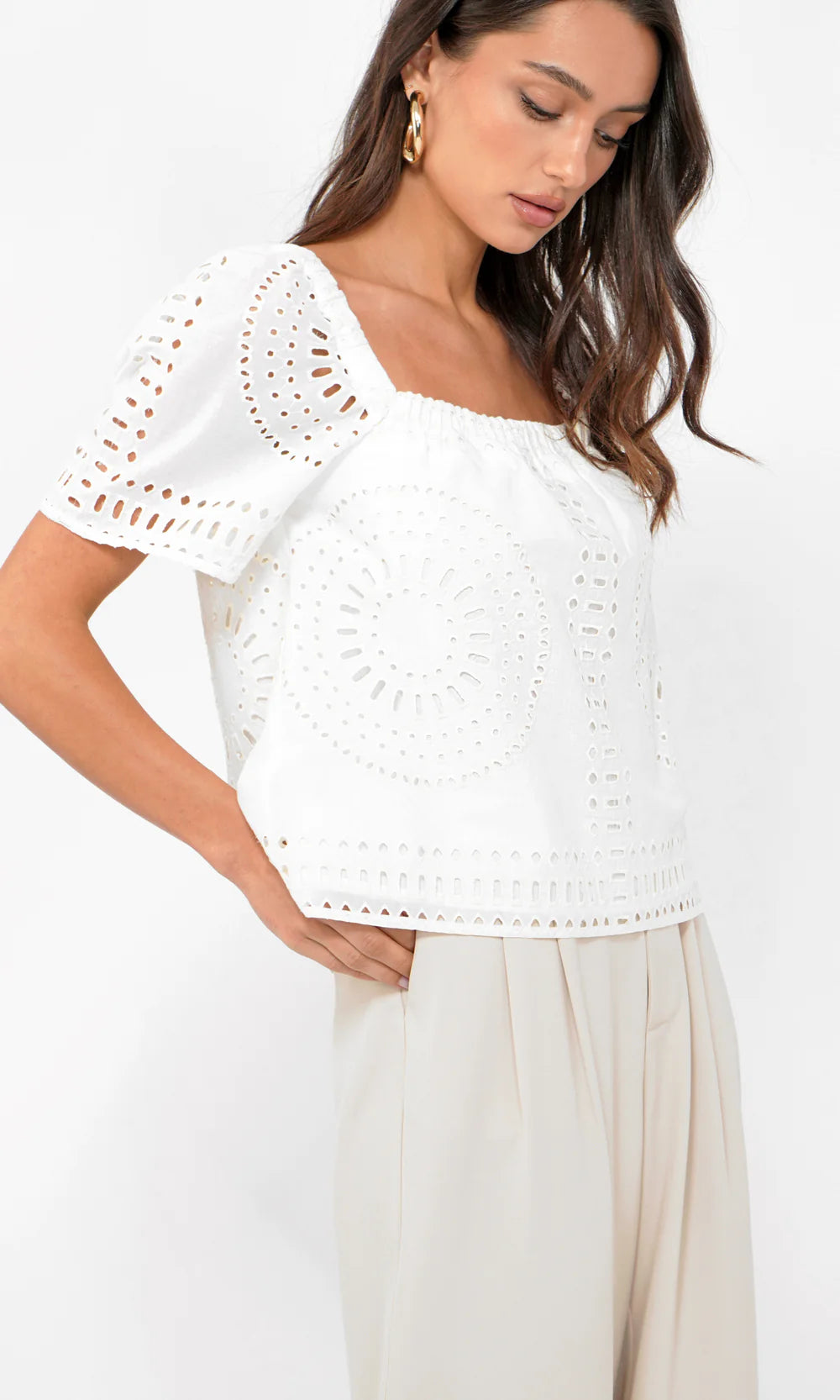 Sammy Eyelet Square Neck Top G254T7202 - GREYLIN
